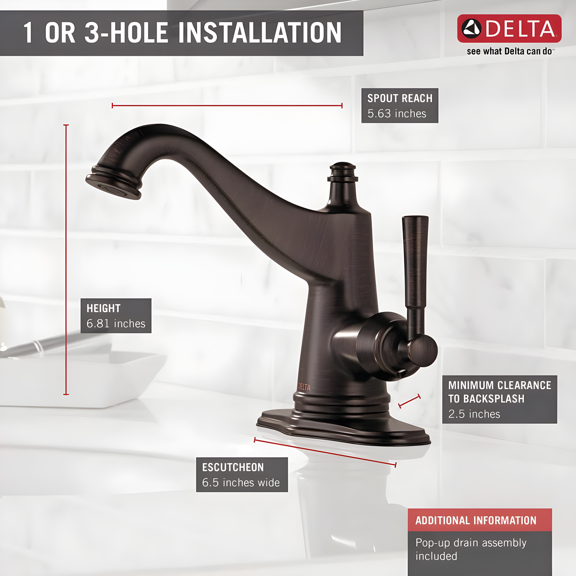 Mylan Single Hole Bathroom Faucet with Drain Assembly, Single Handle Bathroom Sink Faucet