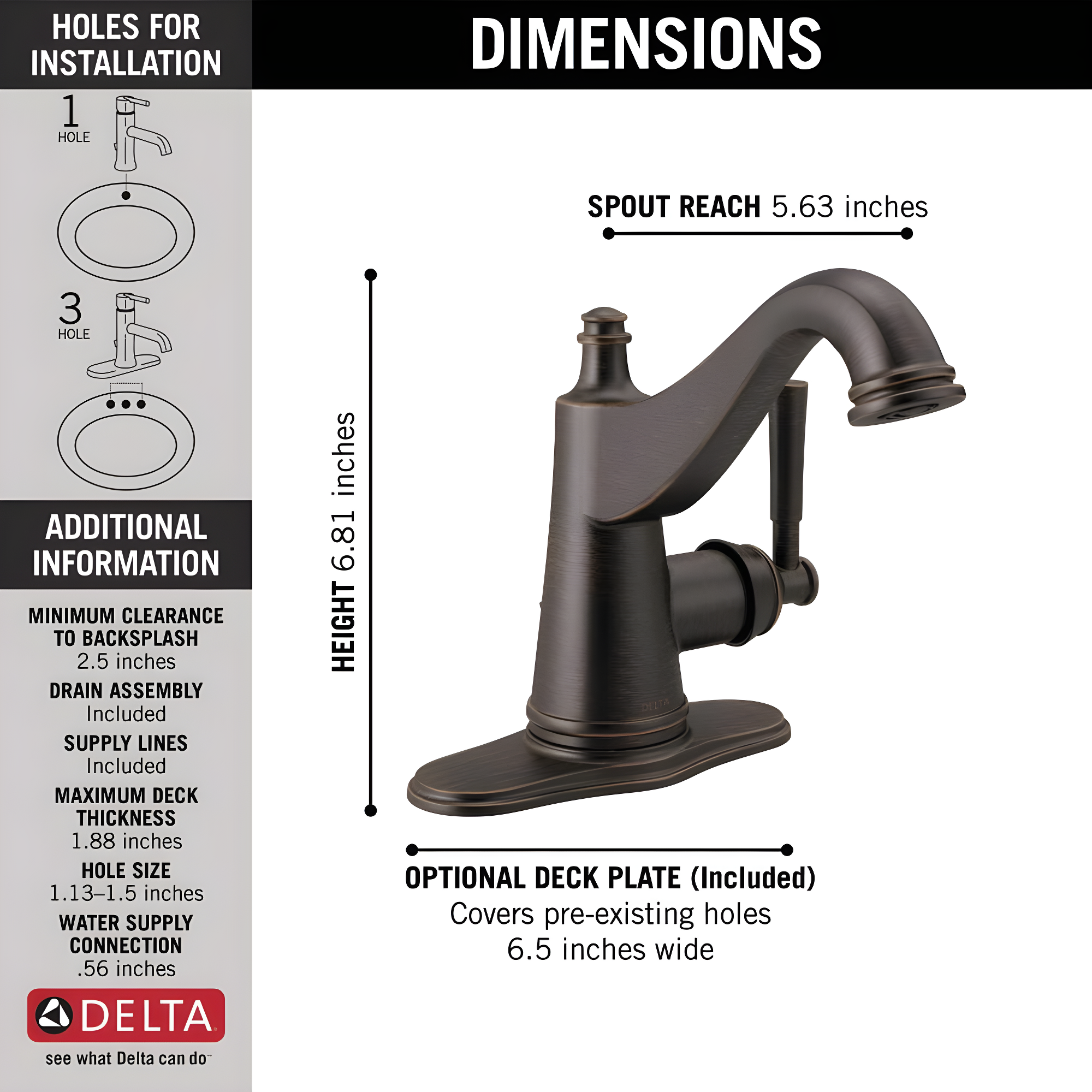 Mylan Single Hole Bathroom Faucet with Drain Assembly, Single Handle Bathroom Sink Faucet