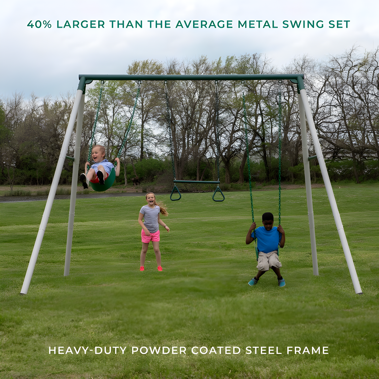 Backyard Discovery Backyard Discovery Big Brutus Galvanized Steel A-Frame Swing Set with Two Belt Swings and One Trapeze Bar