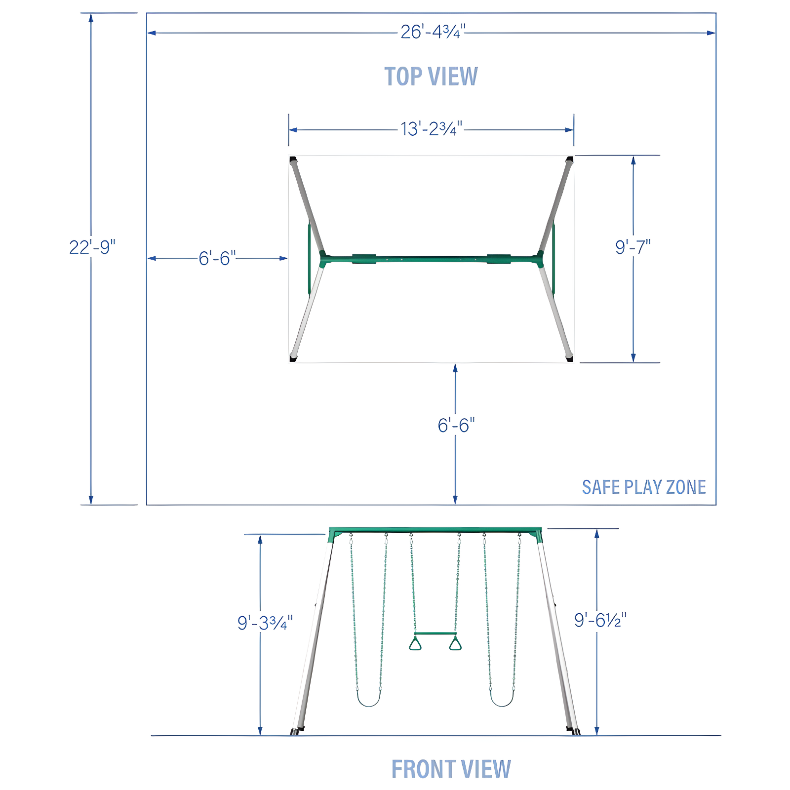 Backyard Discovery Backyard Discovery Big Brutus Galvanized Steel A-Frame Swing Set with Two Belt Swings and One Trapeze Bar