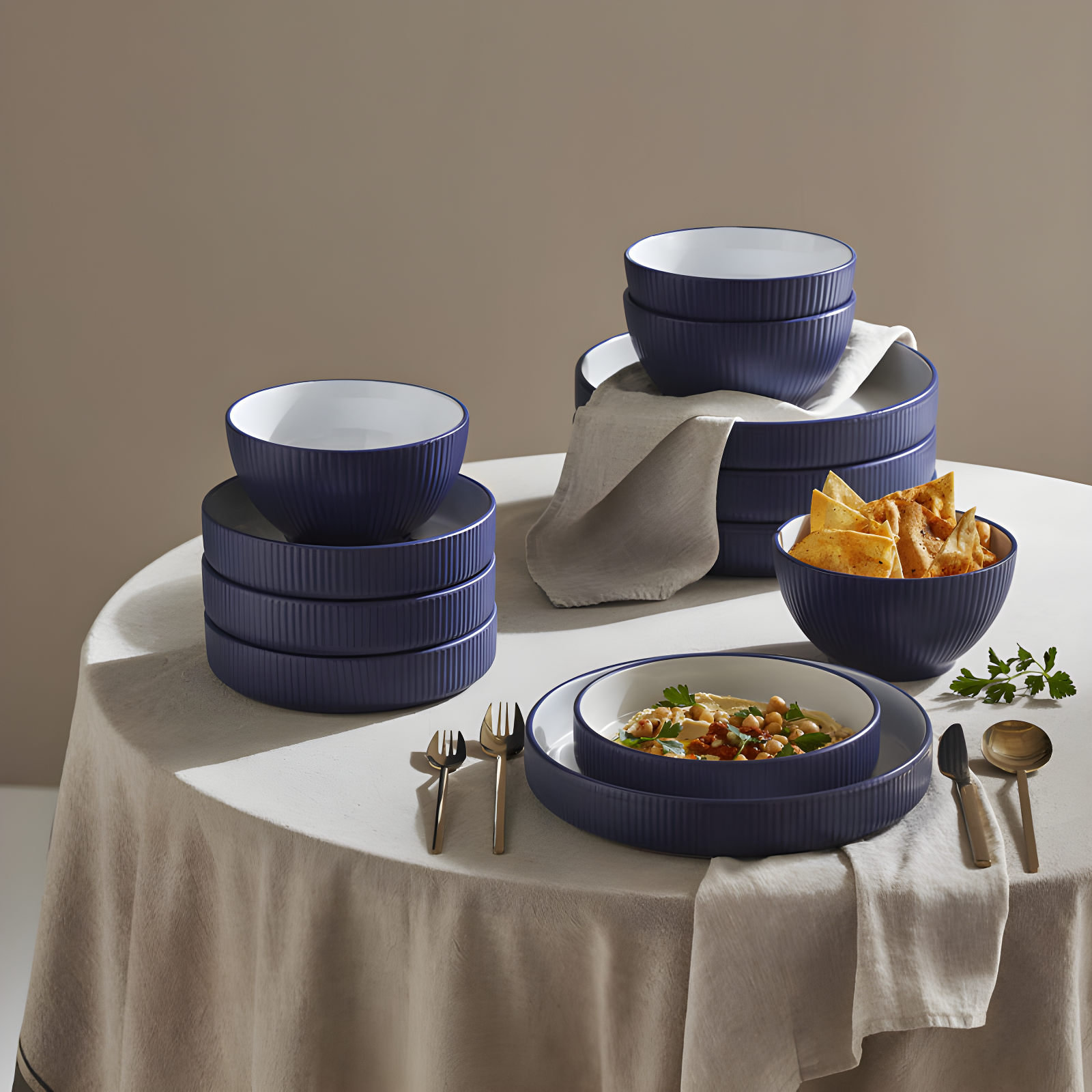Christian Siriano Larosso 12-Piece Dinnerware Set with Dinner Bowls and Pasta Bowls, Stoneware