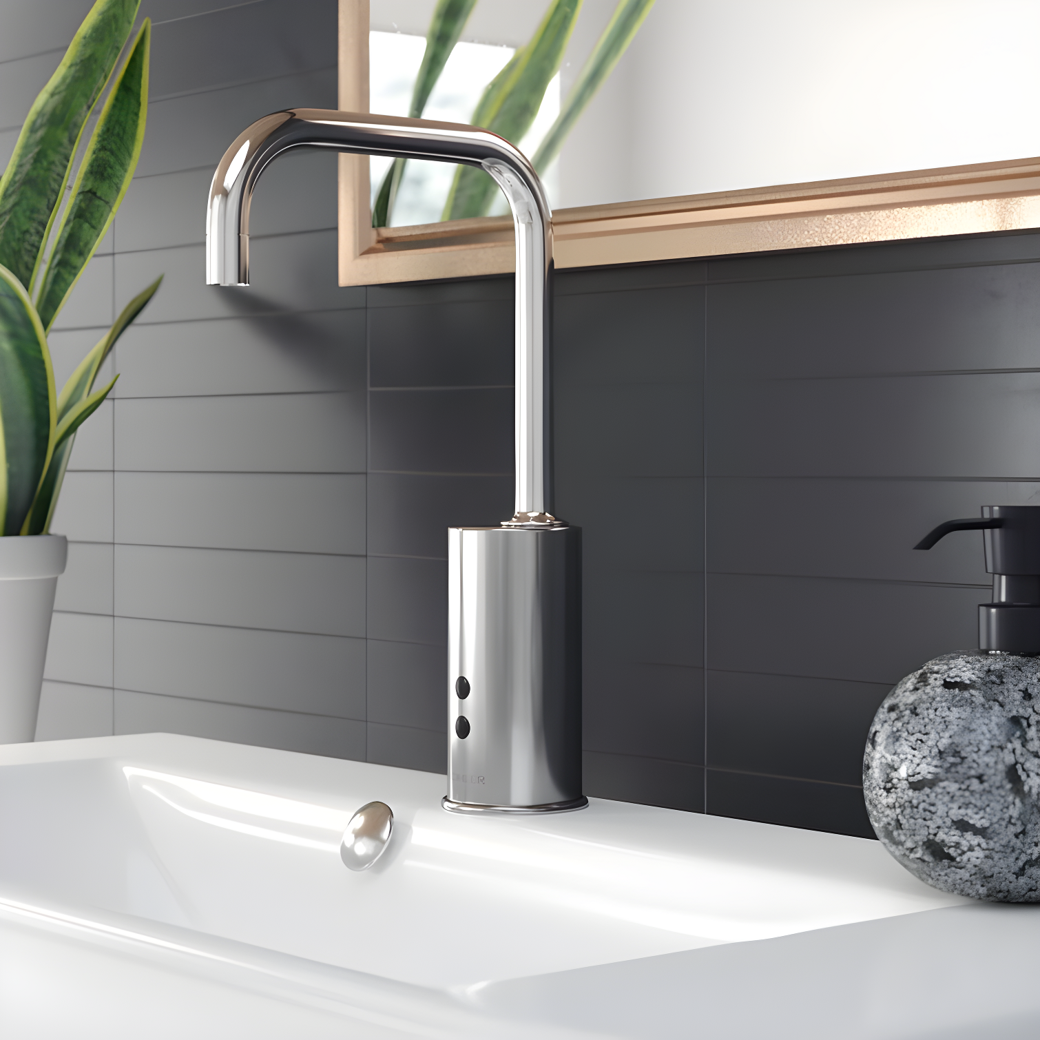 Gooseneck Single-Hole Touchless Hybrid Energy Cell-Powered Commercial Faucet with Insight Technology
