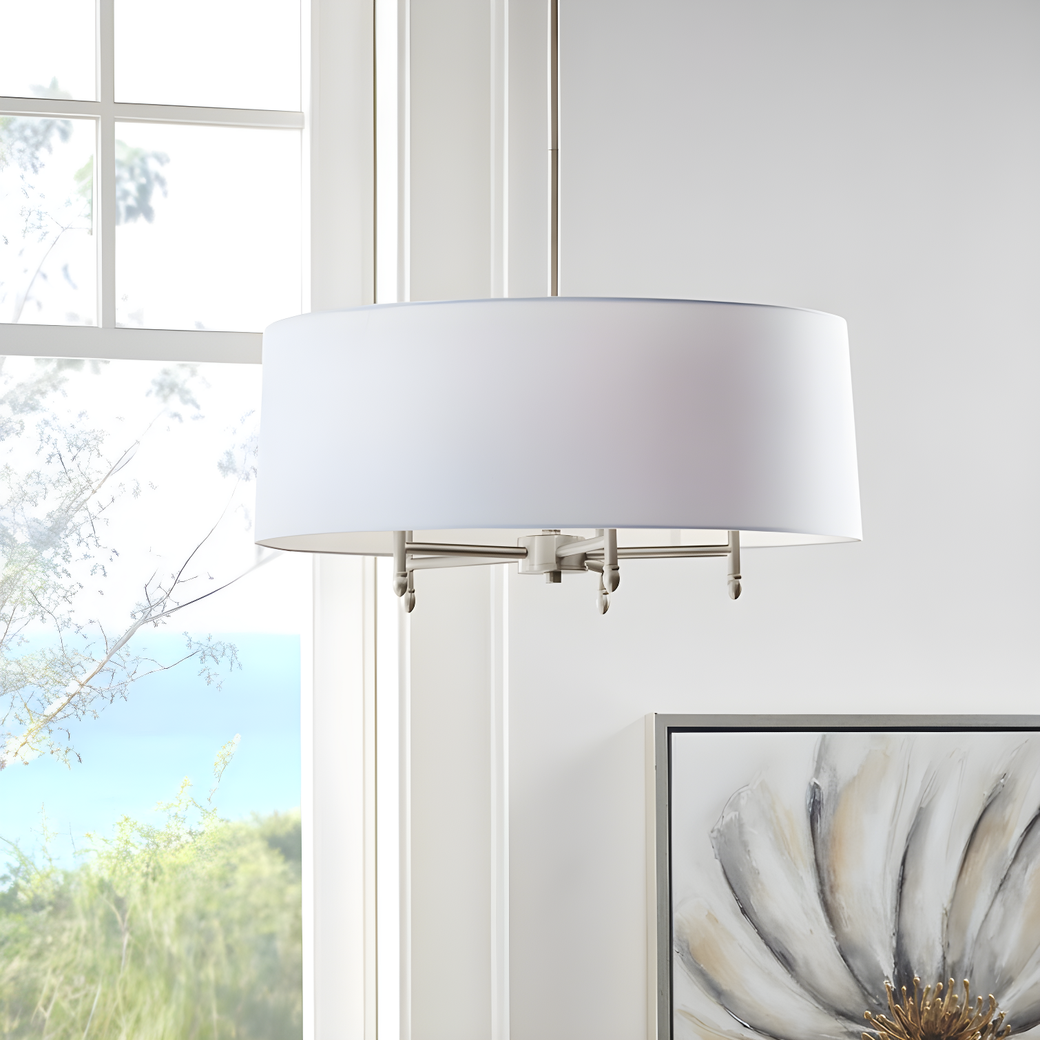 Hampton Hill Presidio 5-Light Dimmable Chandelier with Drum-shaped Fabric Shade & Adjustable Height