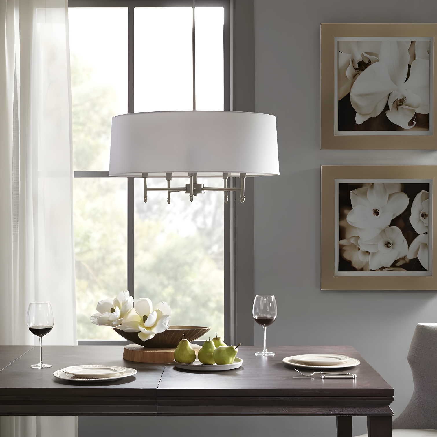 Hampton Hill Presidio 5-Light Dimmable Chandelier with Drum-shaped Fabric Shade & Adjustable Height