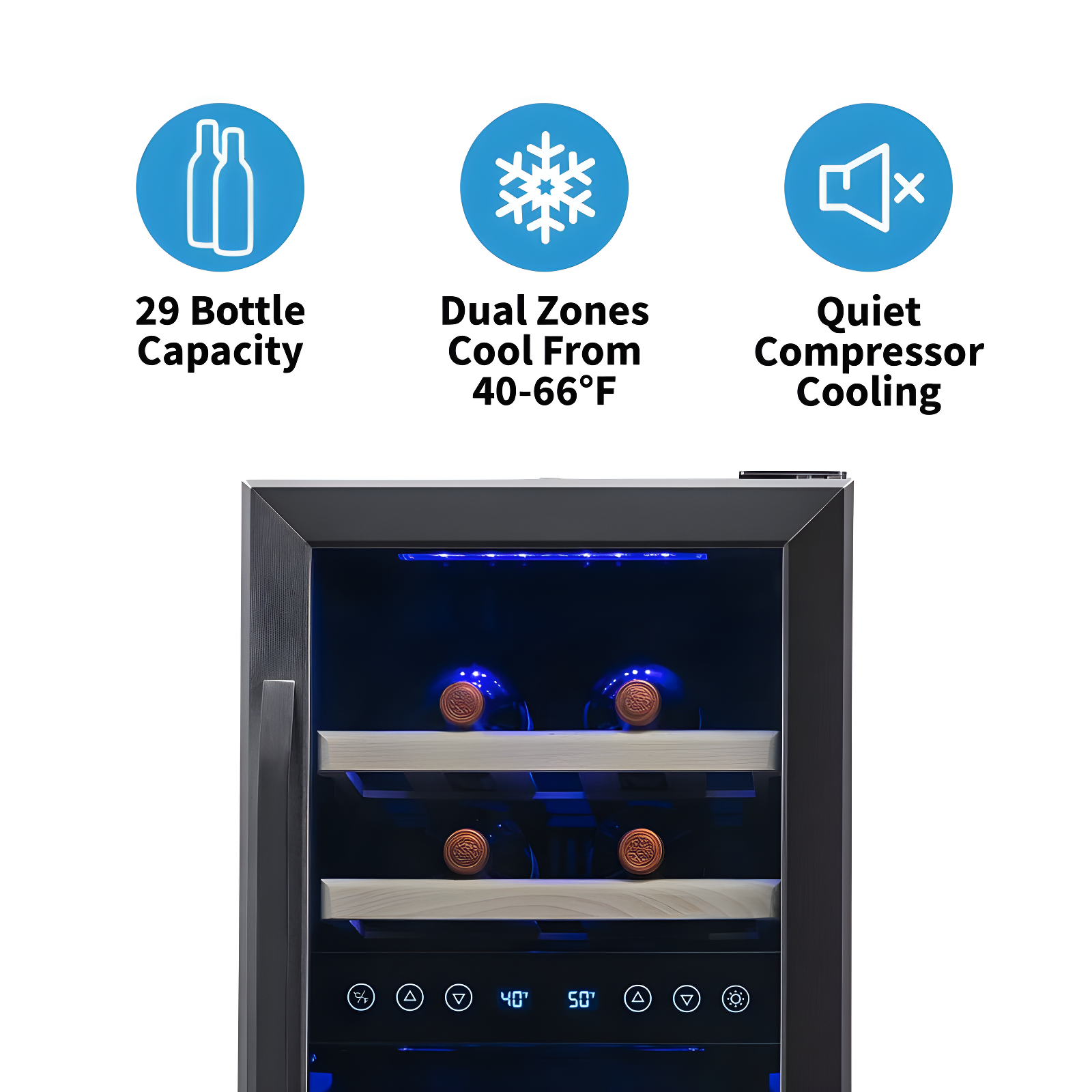 Newair 29 Bottle Stainless Steel Dual Zone Freestanding/Built-In Wine Refrigerator