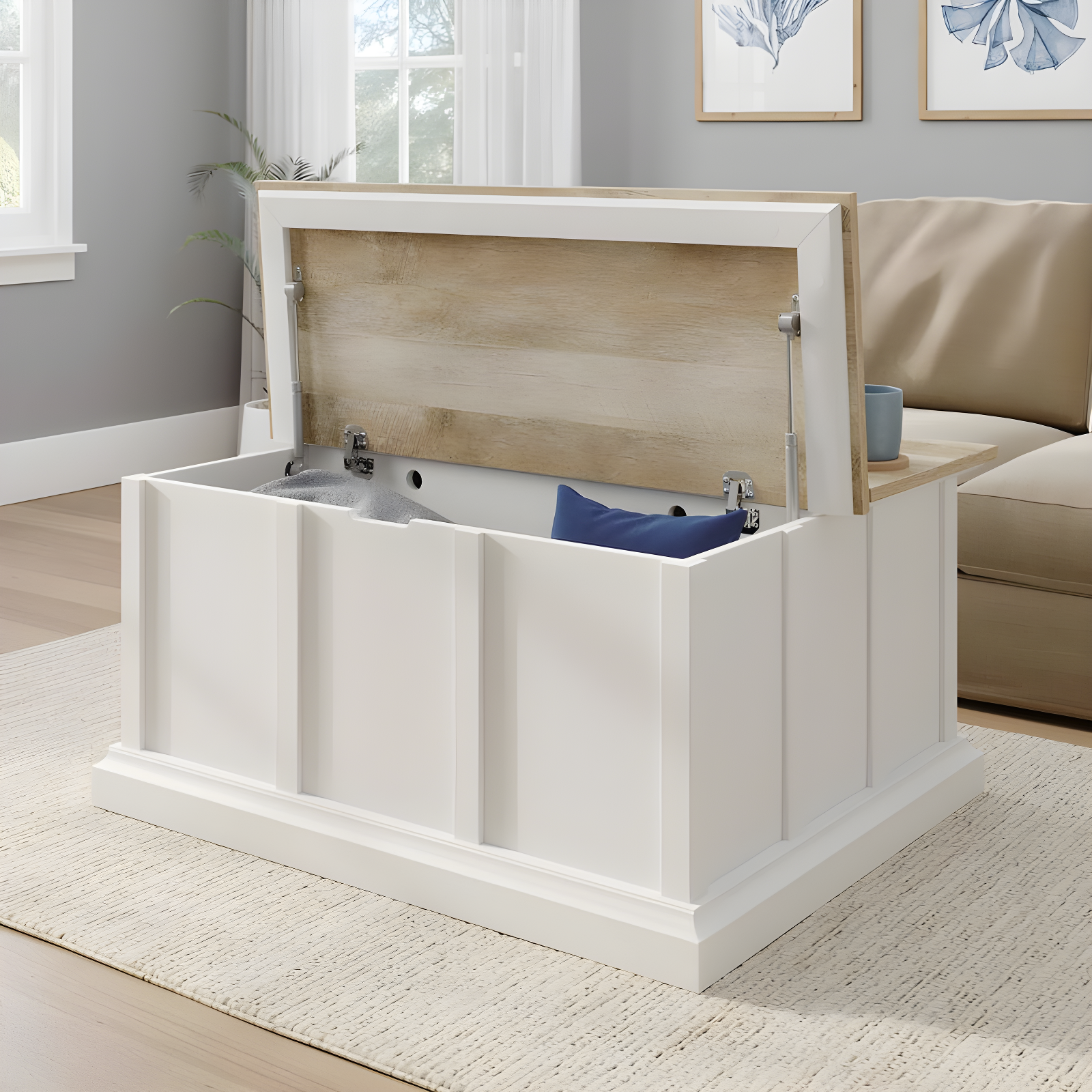 Cottage Road Storage Coffee Table White - Sauder: Split Top, Metal Frame, CARB Certified