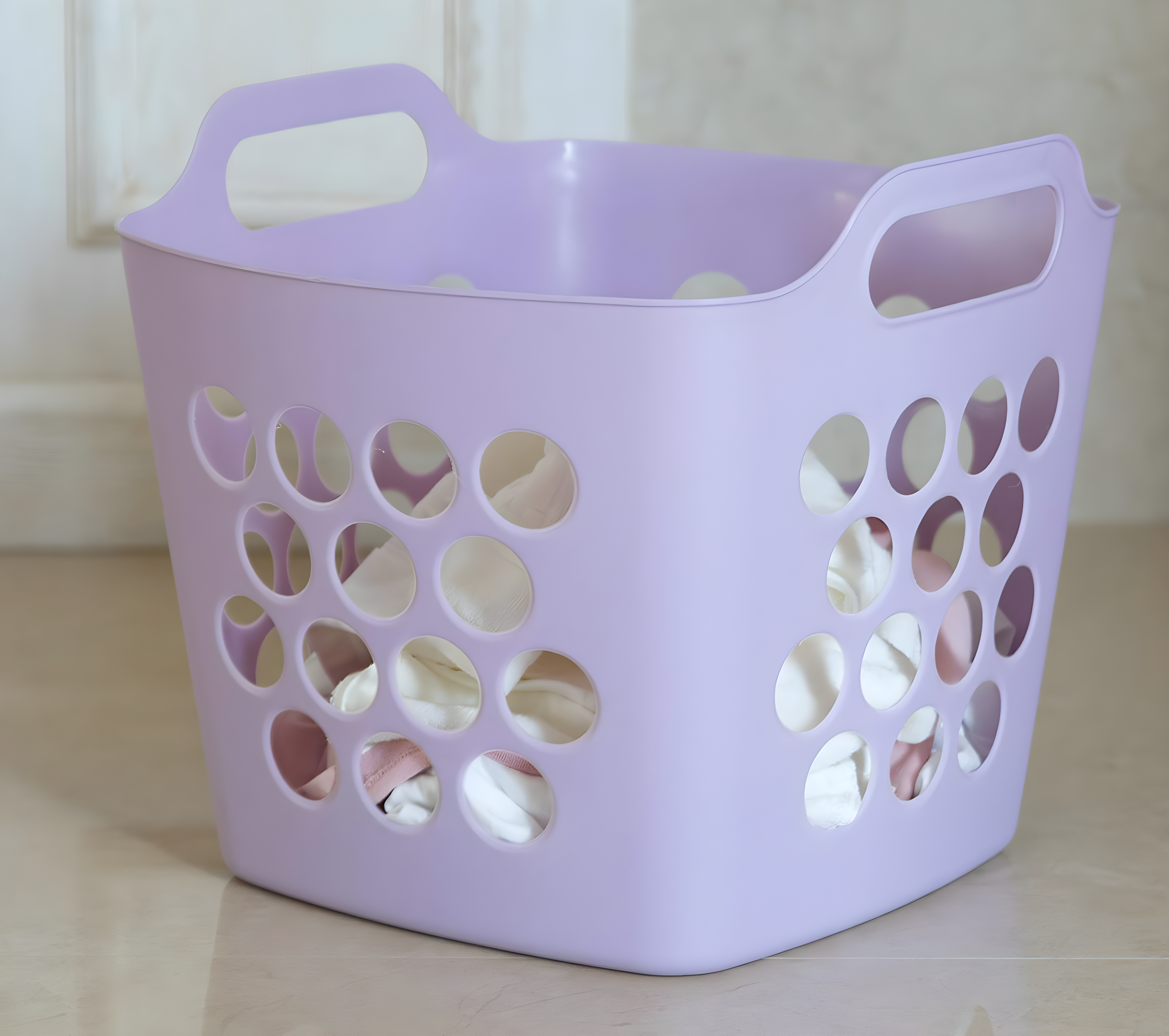 Rebrilliant Flexible Plastic Carry Laundry Basket Holder Square Storage Hamper with Side Handles
