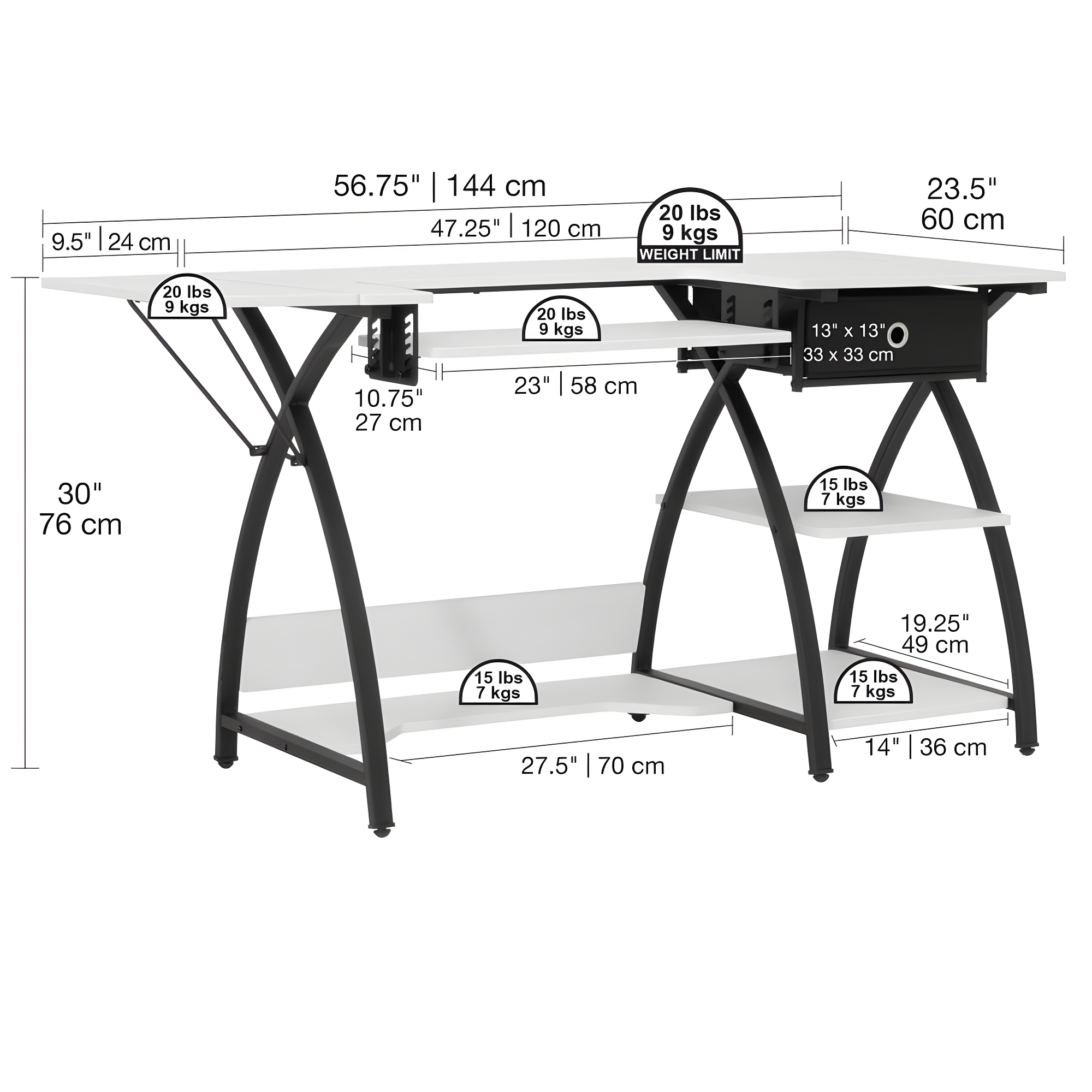 47.25'' x 23.5'' Sewing Table with Sewing Machine Platform