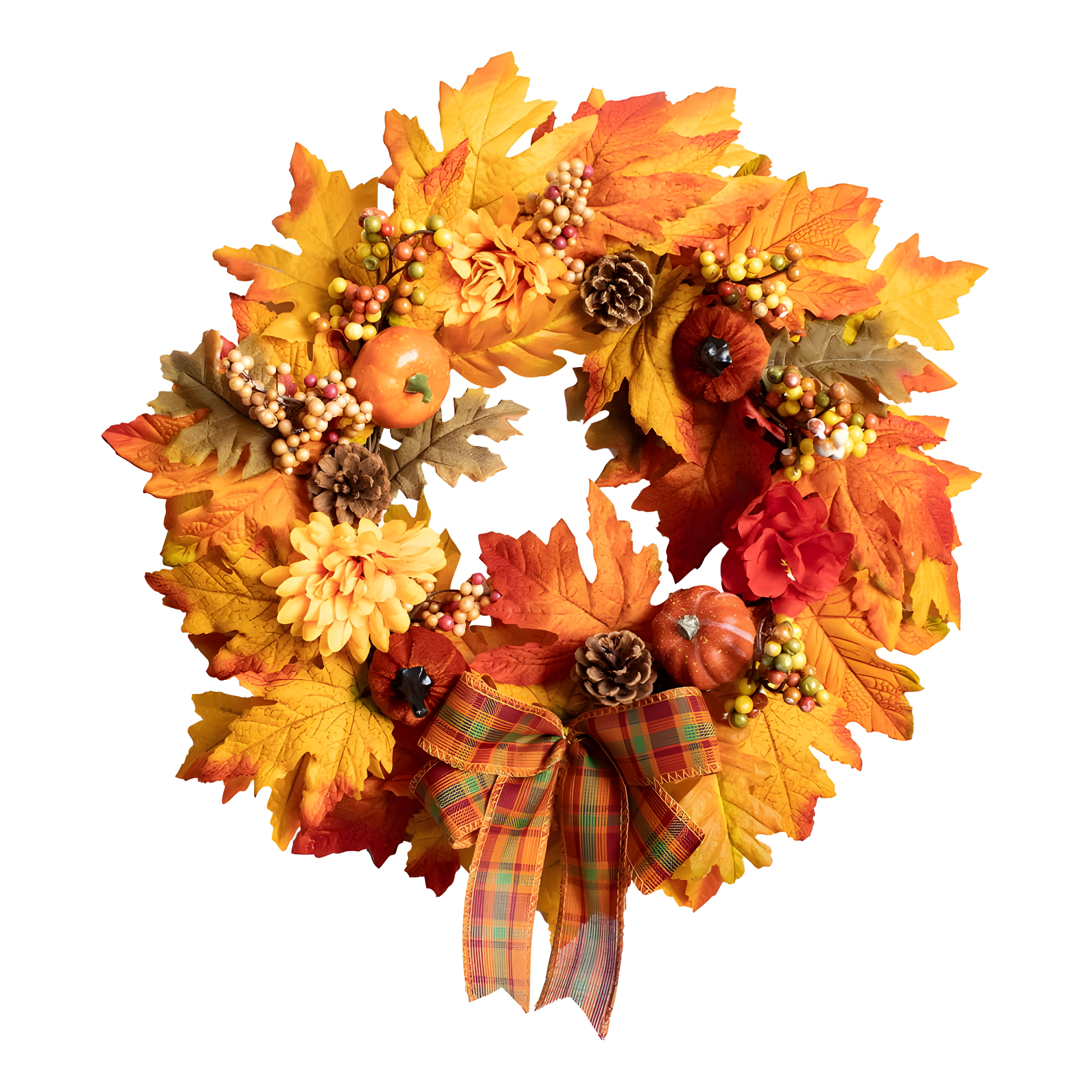 Fall Wreath 20’’ Autumn Front Door Wreath Harvest Wreath with Sunflower Pumpkins Berries Maple Leaves Daisies for Outside Indoor Home Wall Festival Thanksgiving Autumn Farmhouse Decor