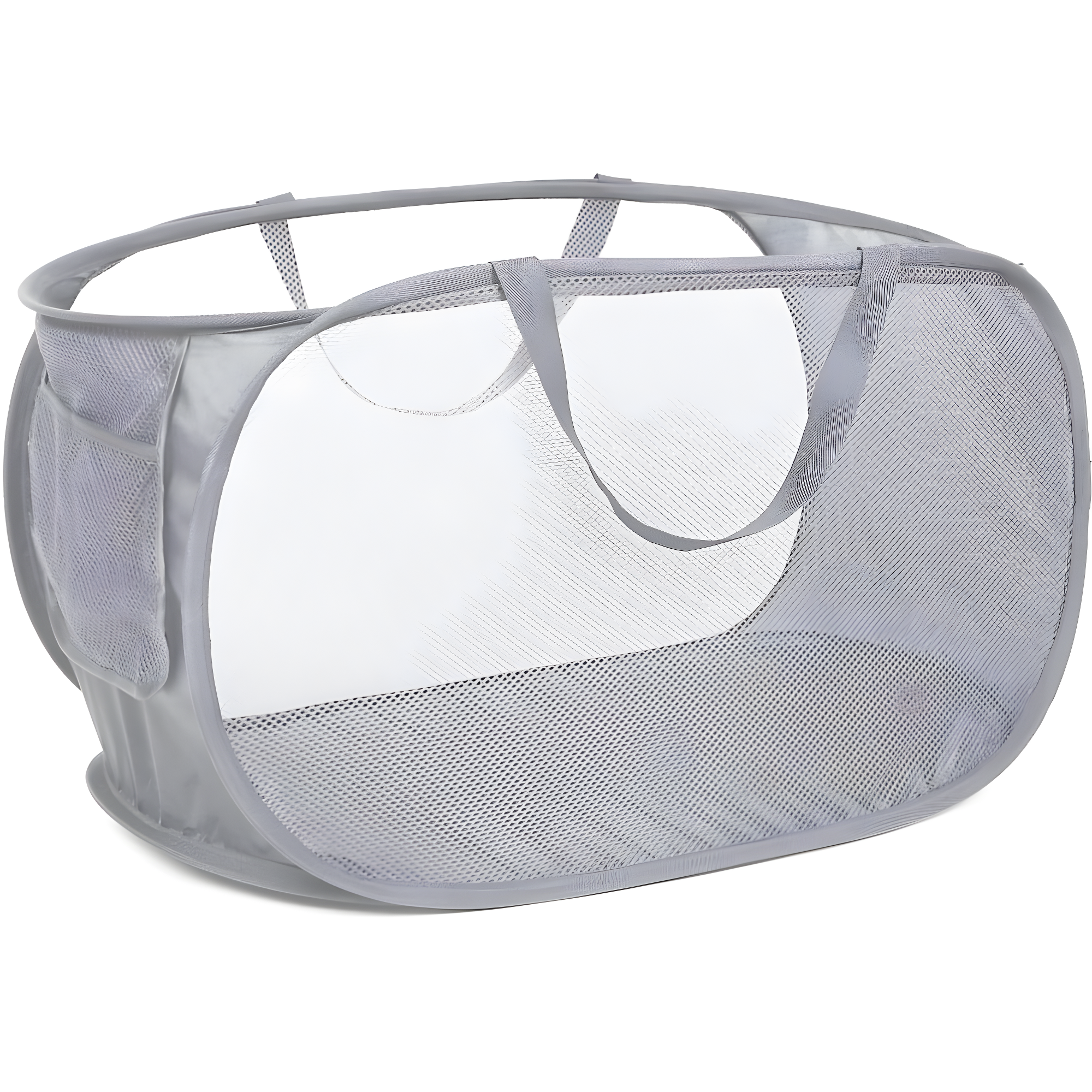 Durable Collapsible Laundry Baskets, Mesh Pop Up Laundry Hamper with Side Pocket, Foldable Clothes Storage Hamper with Reinforced Carry Handles for Laundry, Bathroom, Kids Room, Dorm or Travel Grey