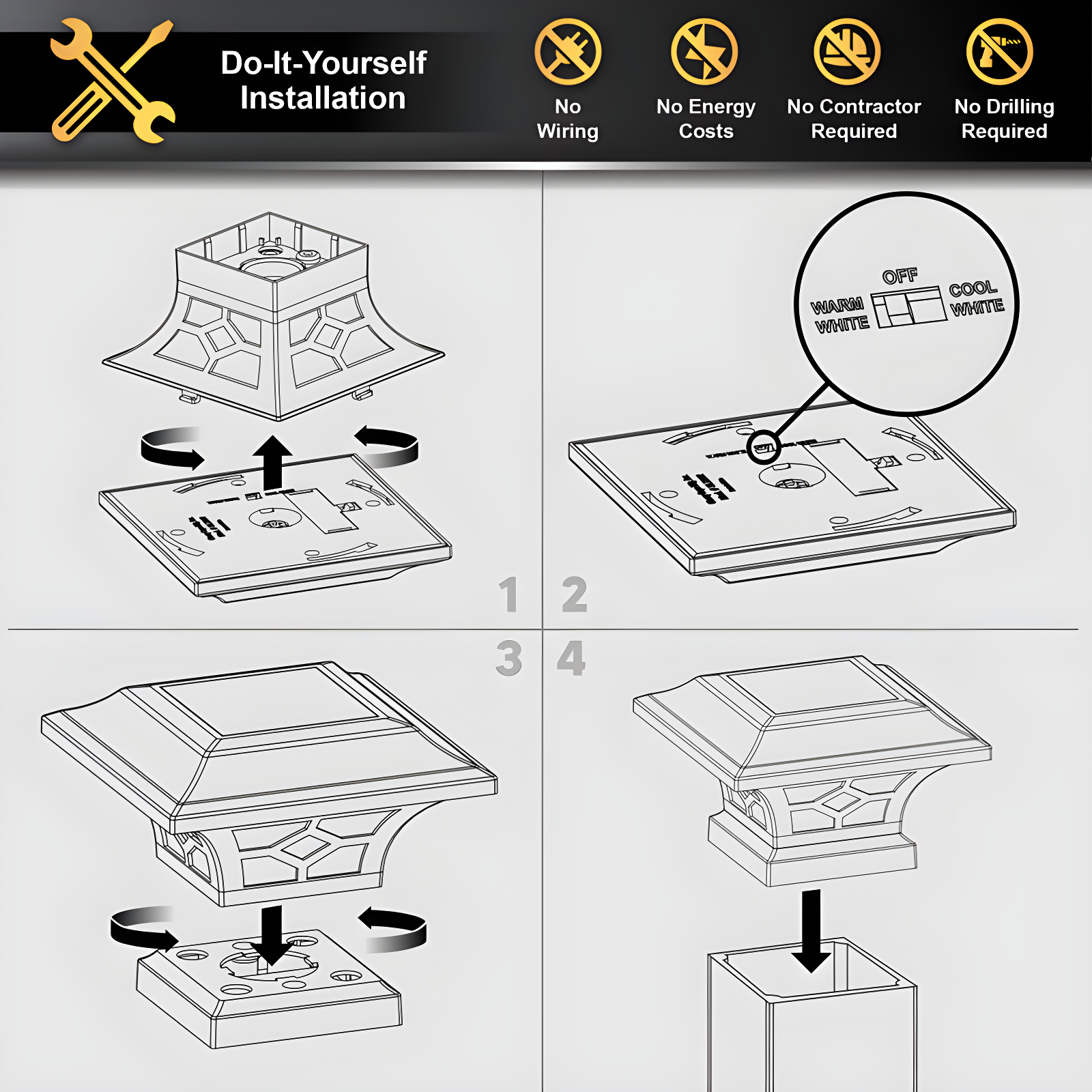Classy Caps Low Voltage Integrated LED Aluuminum Fence Post Cap Light 2.5 In. X 2.5 In. with Base Adapter Included