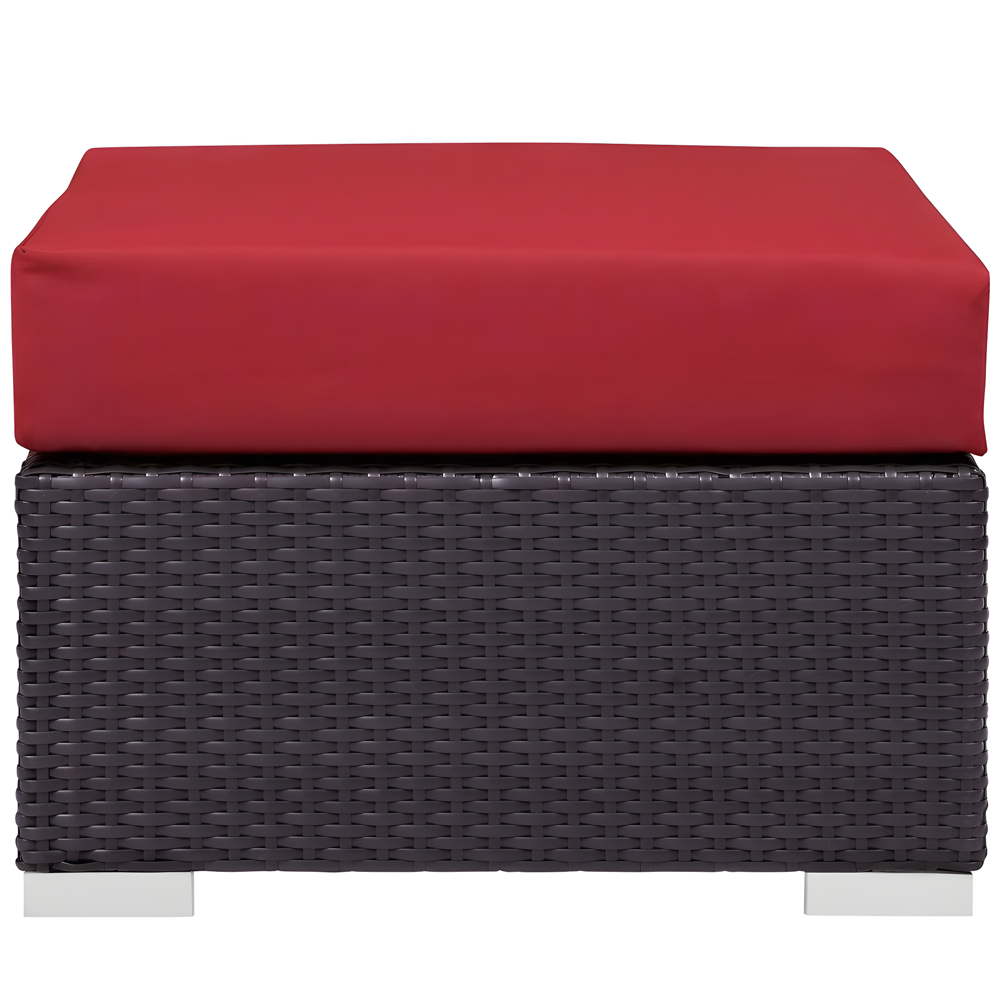 Modway Convene Outdoor Patio Fabric Square Ottoman in Espresso Red