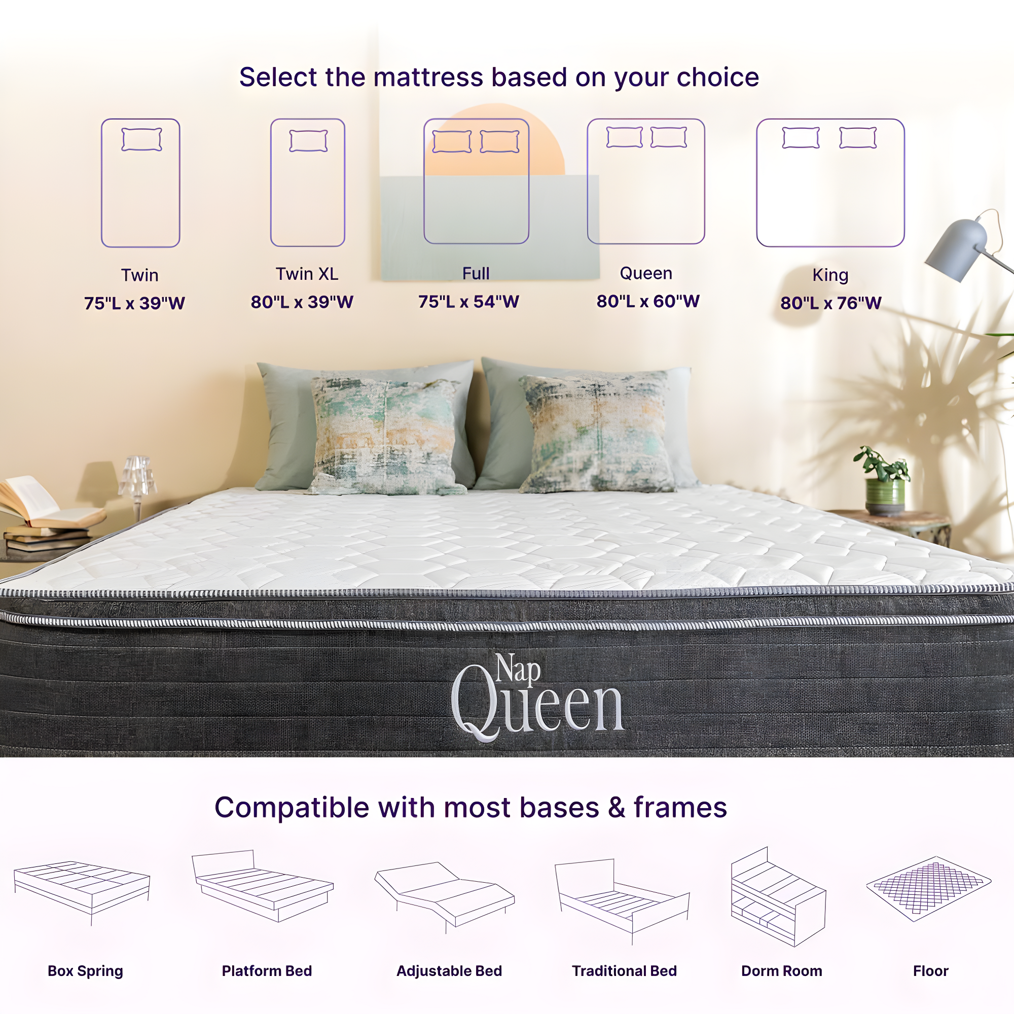 NapQueen Victoria 12" King, Hybrid of Cooling Gel Infused Memory Foam and Pocket Spring Mattress, Bed in a Box, Adult
