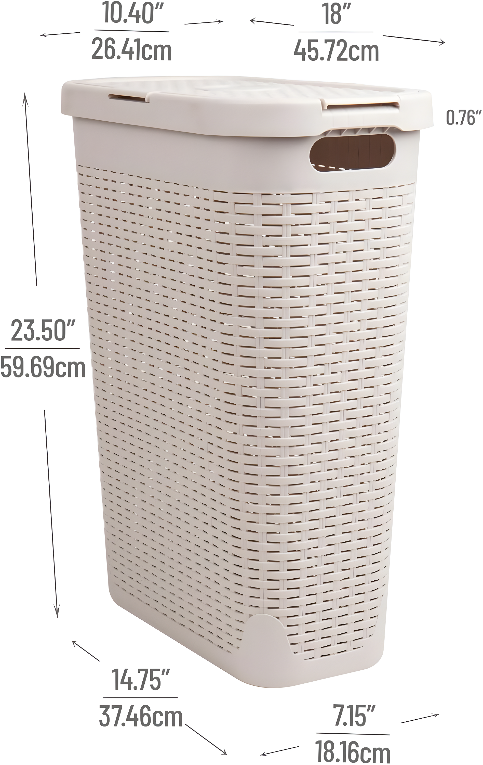 Mind Reader Mind Reader 40L Slim Laundry Hamper, Clothes Basket, Lid, Wicker Design, Plastic