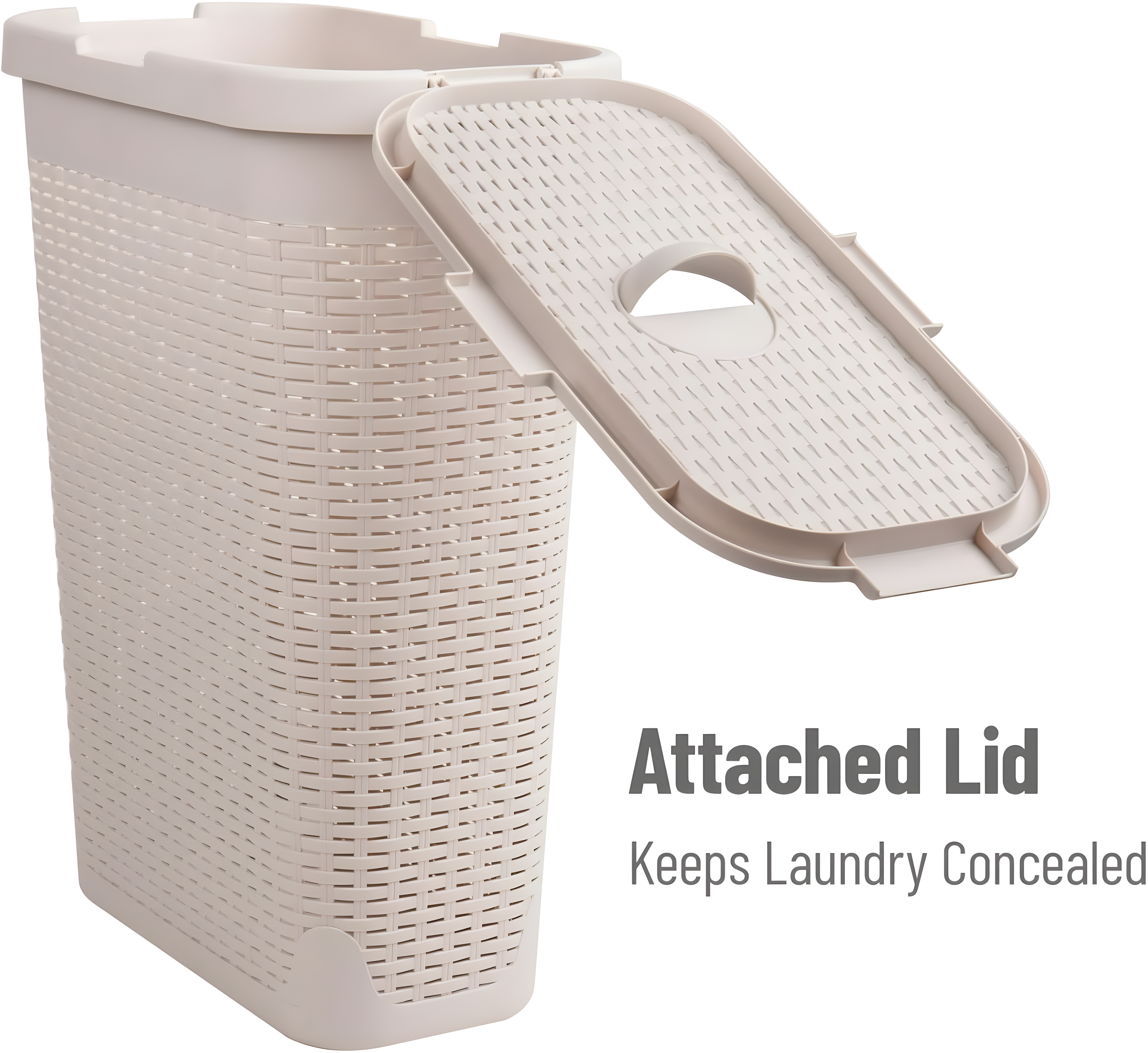 Mind Reader Mind Reader 40L Slim Laundry Hamper, Clothes Basket, Lid, Wicker Design, Plastic
