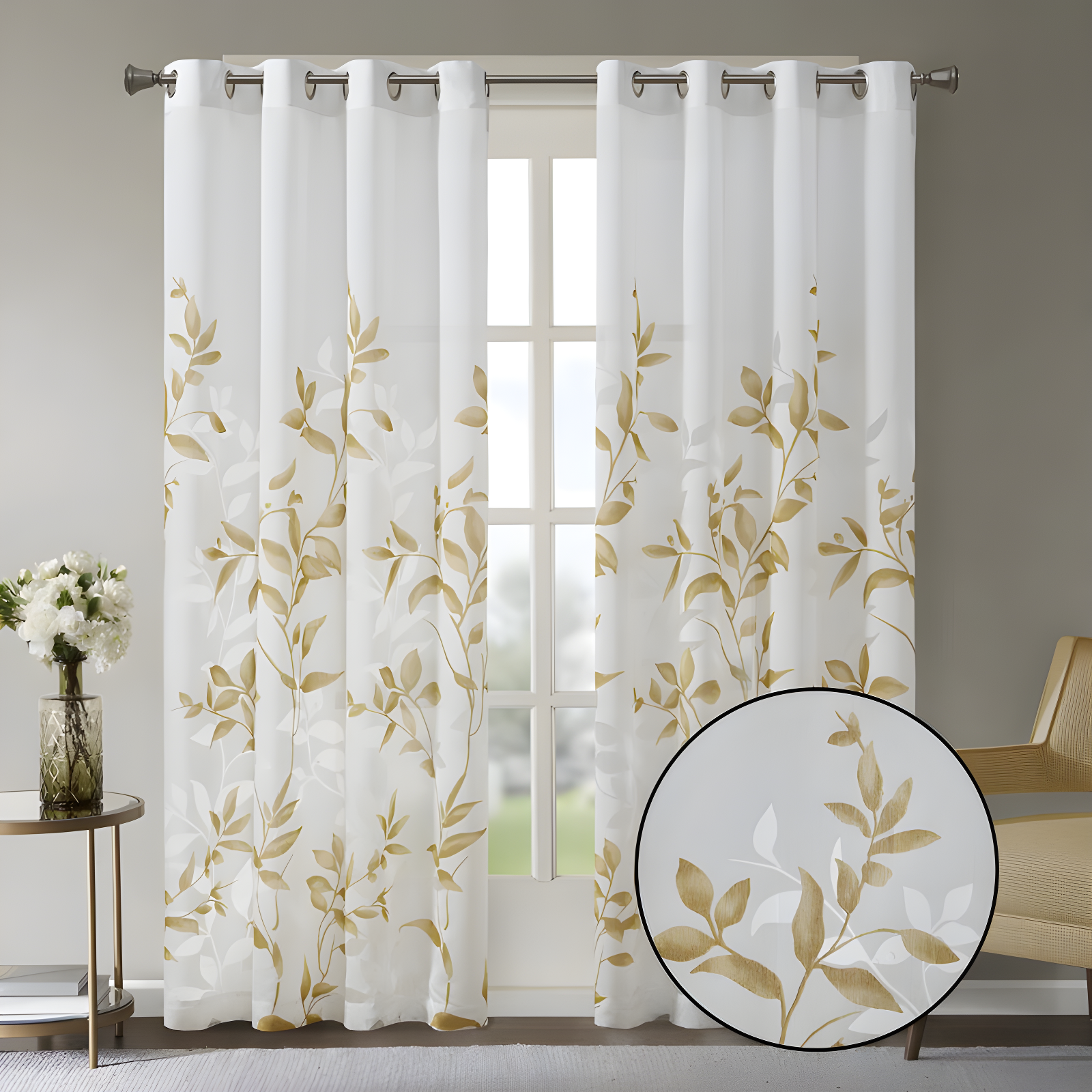 Madison Park Cecily Floral Printed Burnout Sheer Grommet Single Curtain Panel