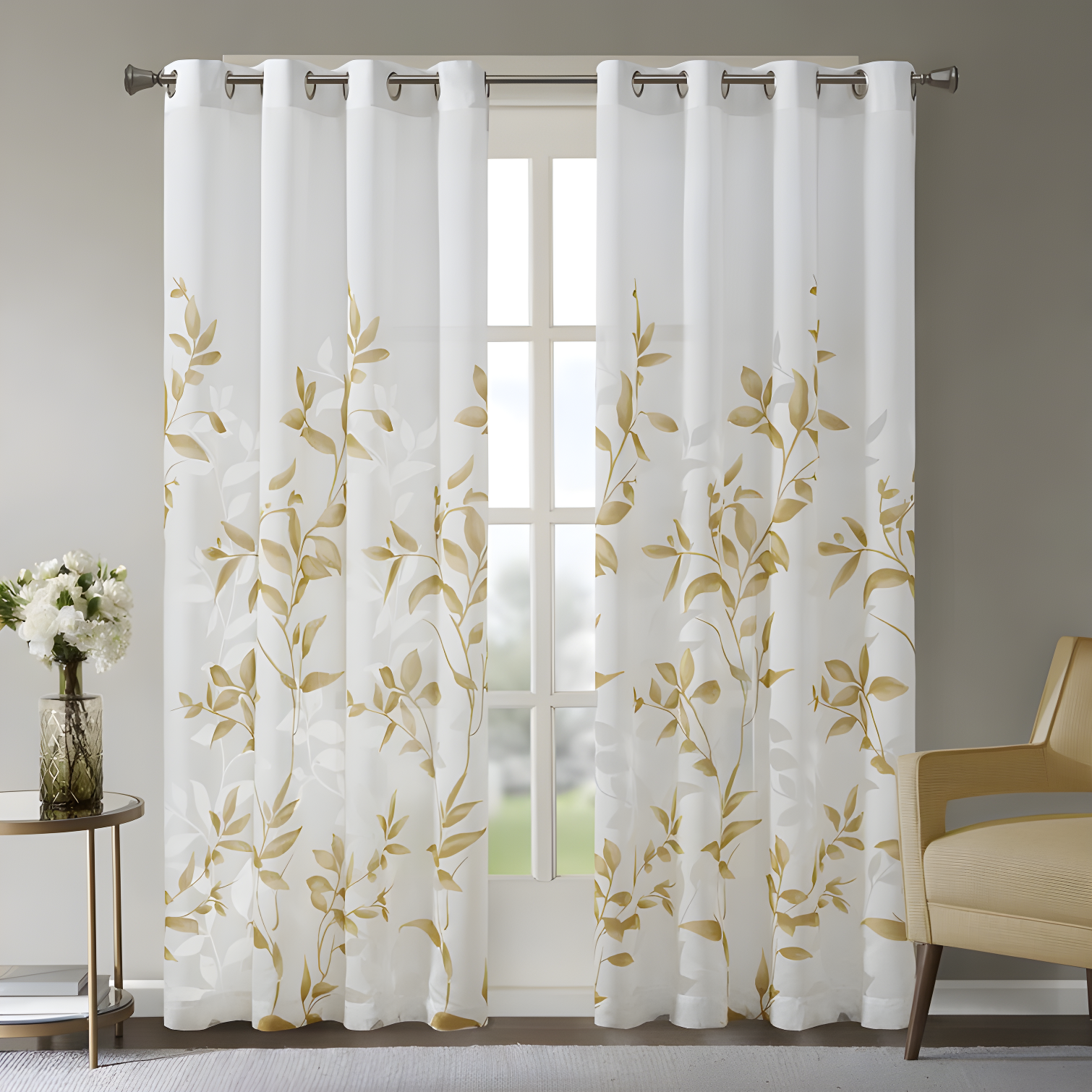 Madison Park Cecily Floral Printed Burnout Sheer Grommet Single Curtain Panel