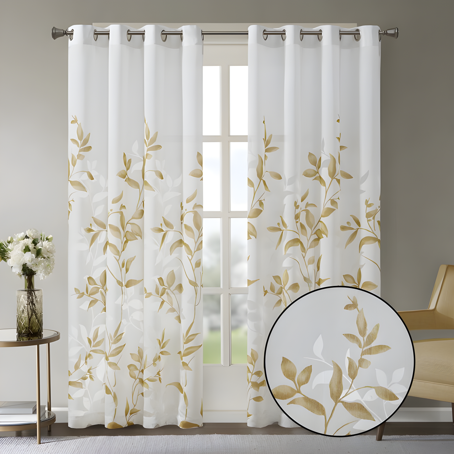 Madison Park Cecily Floral Printed Burnout Sheer Grommet Single Curtain Panel