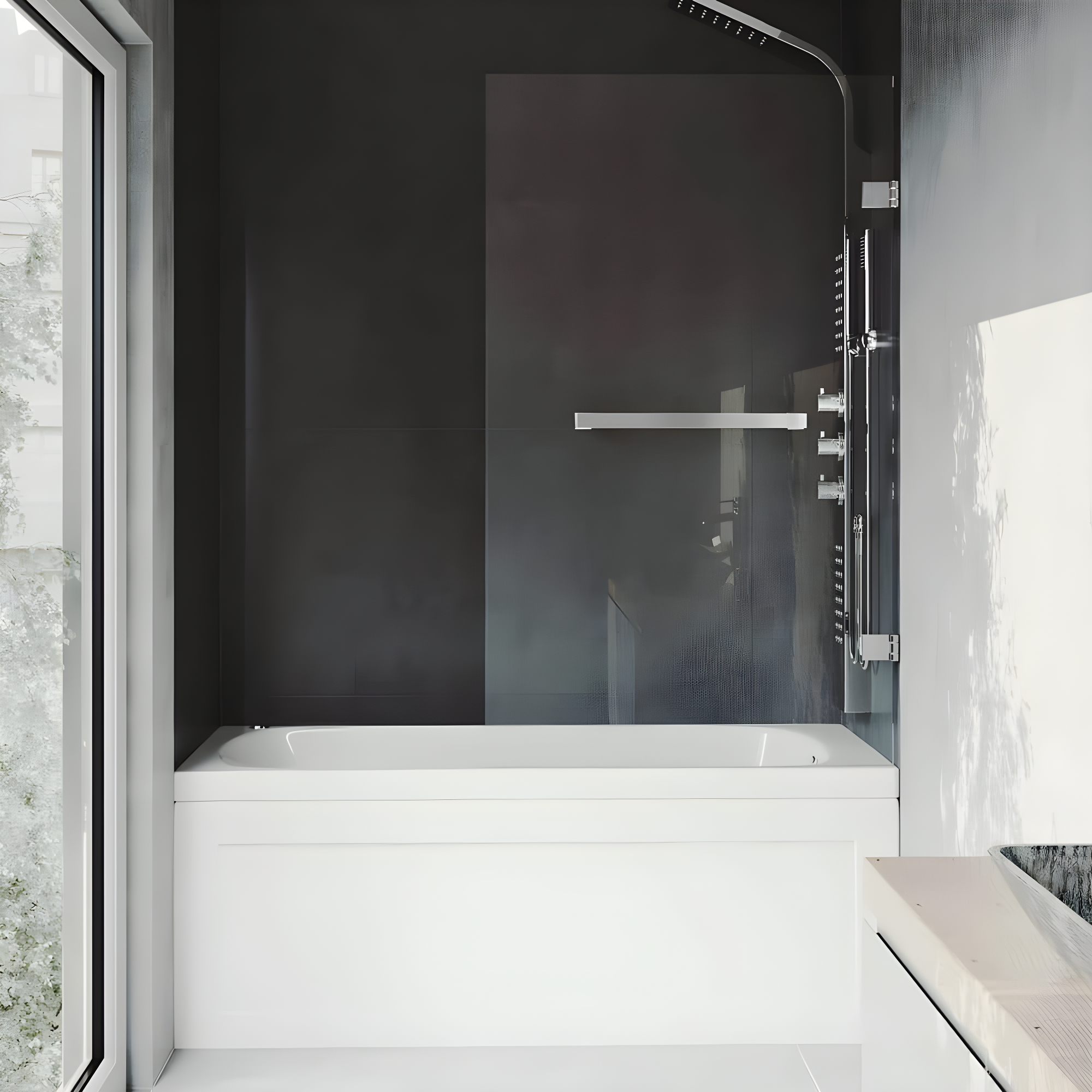 Rialto 34" W x 58" H Hinged Frameless Tub Door with with 5/16" Glass