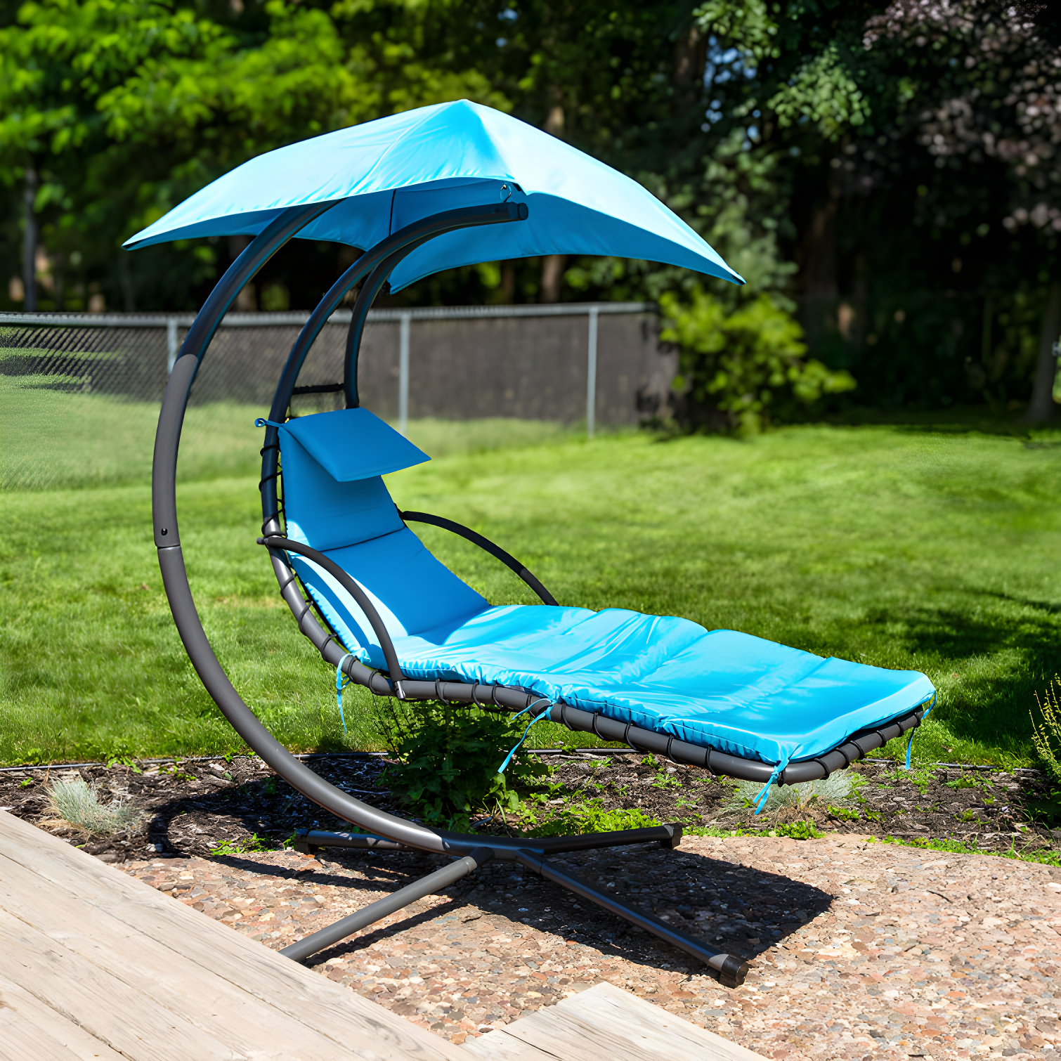 Steel Outdoor Floating Chaise Lounge Chair with Canopy with Stand