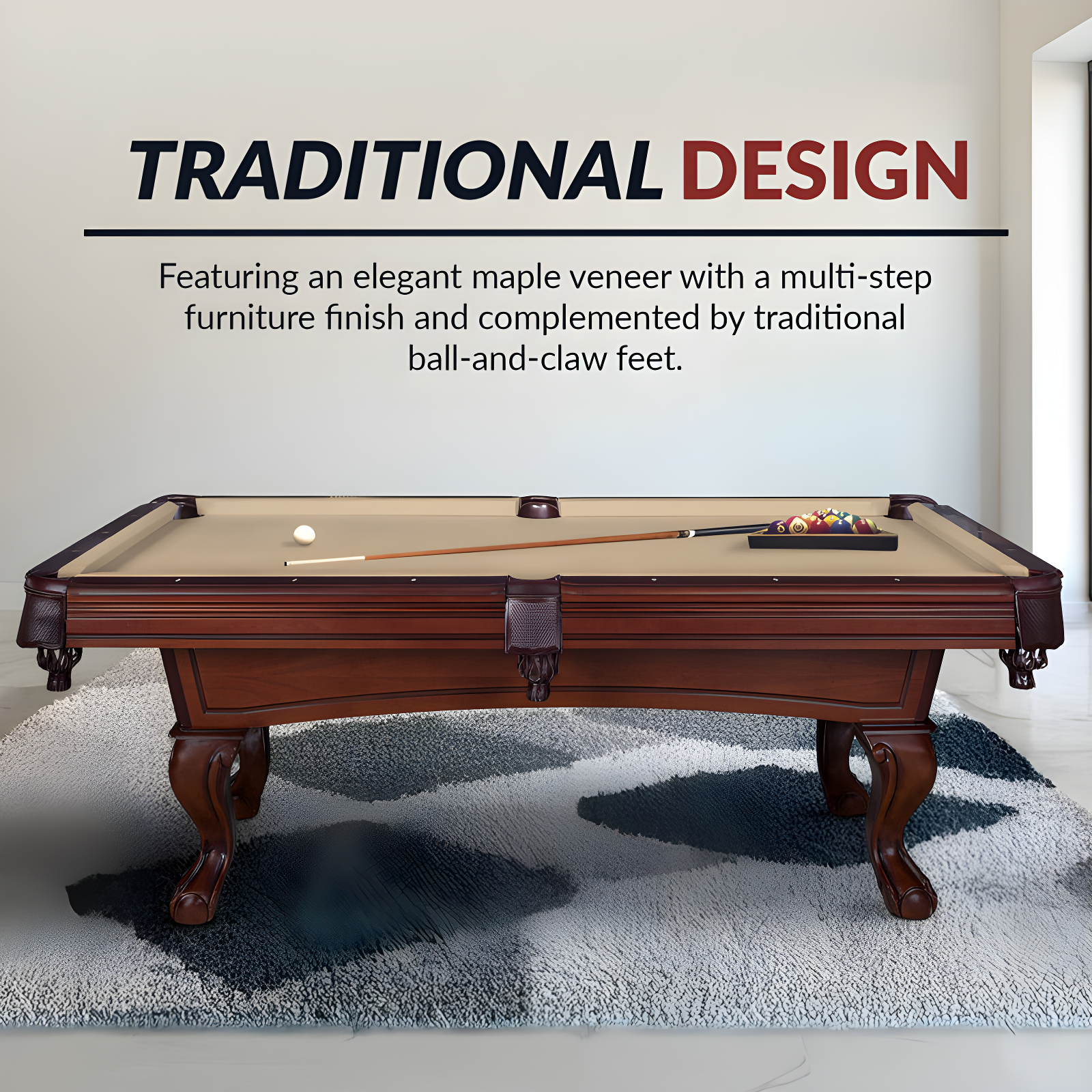 Hathaway Games Hathaway Augusta 8 Ft Furniture Pool Table – Includes Cue Sticks, Billiard Balls – Classic Design Perfect for Family, Home, Dining, or Living Room