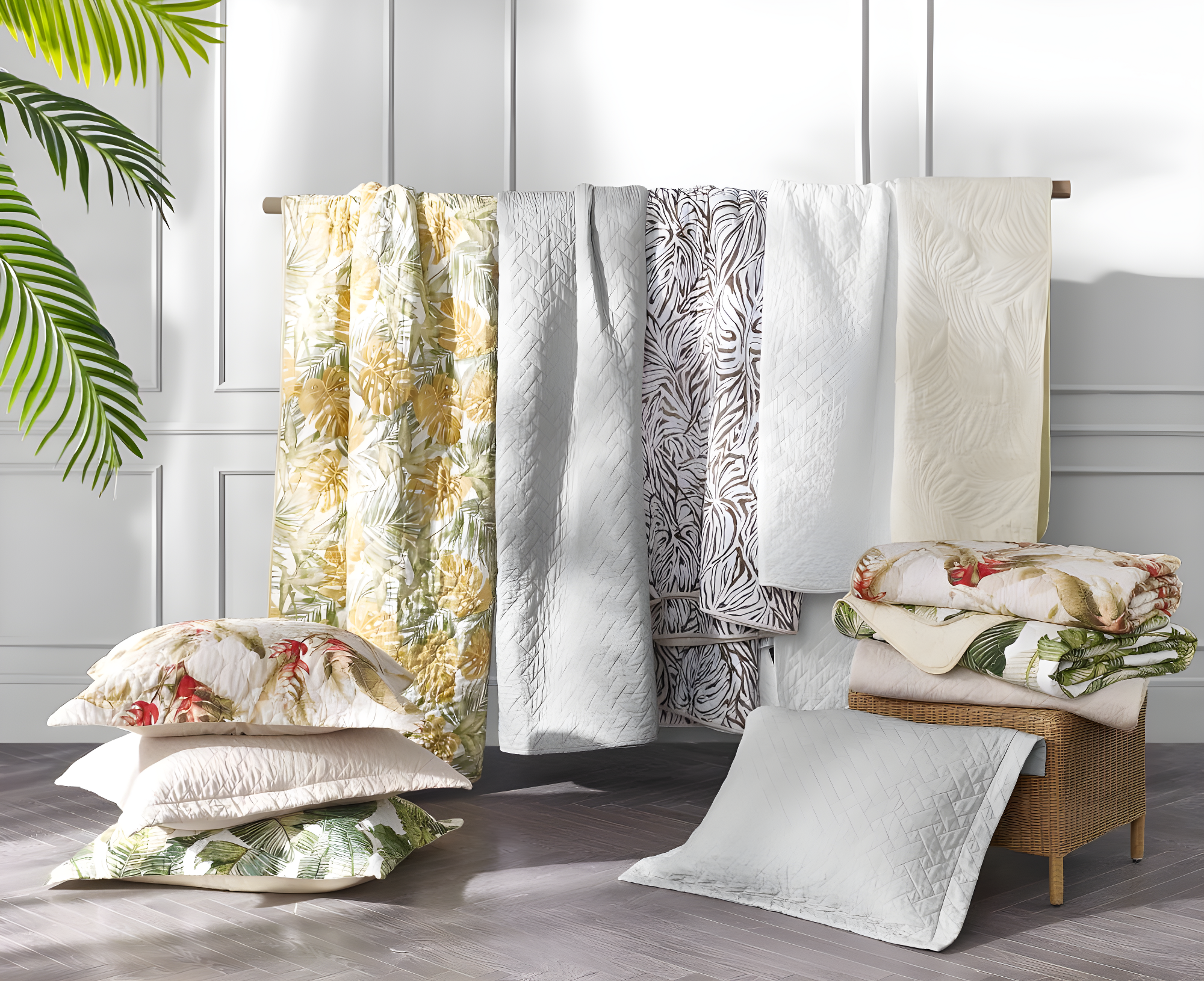 Tommy Bahama Raffia Solid Cotton Reversible Quilt Set