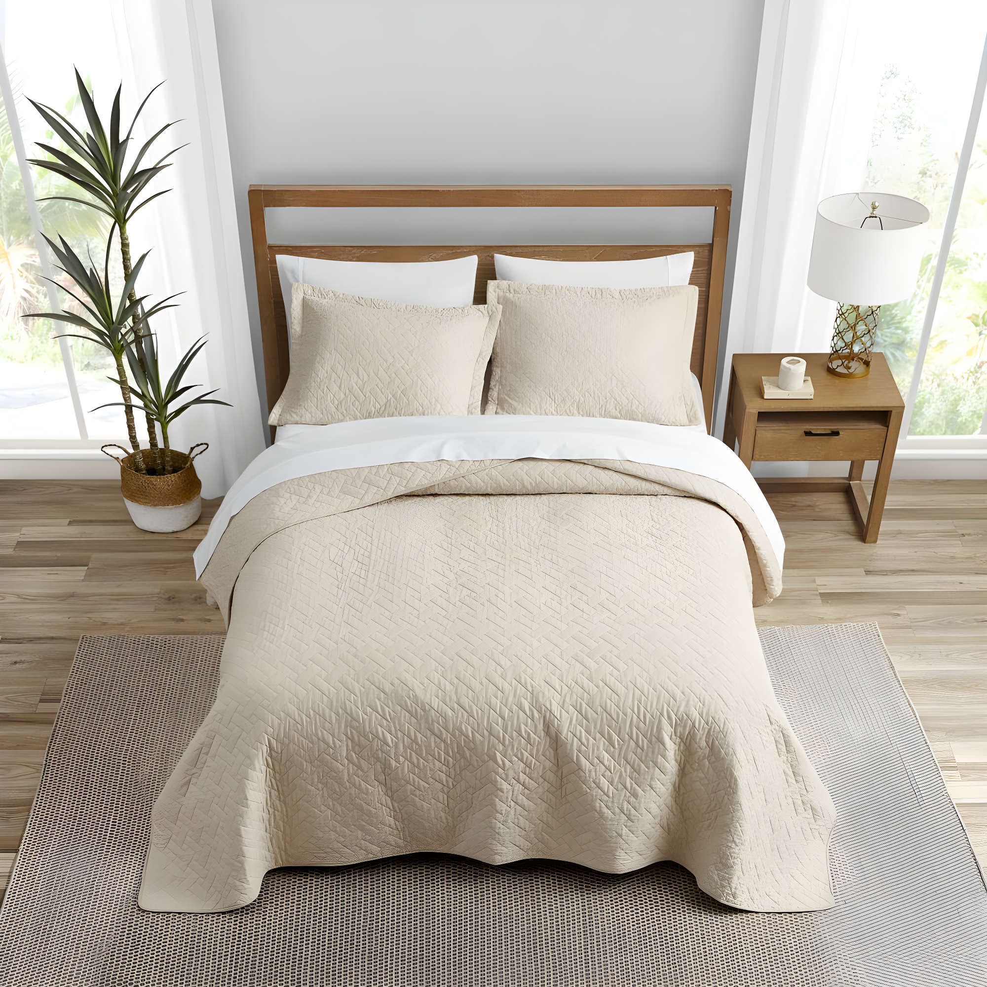 Tommy Bahama Raffia Solid Cotton Reversible Quilt Set
