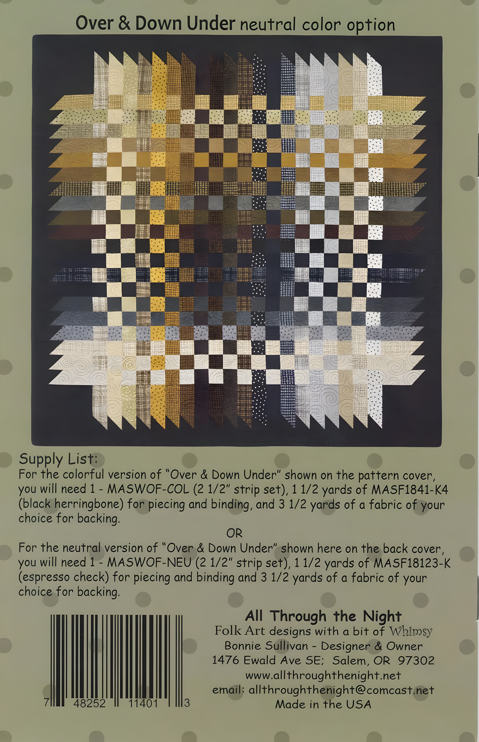 Over  Down Under Quilt Pattern by Bonnie Sullivan for All Through The Night