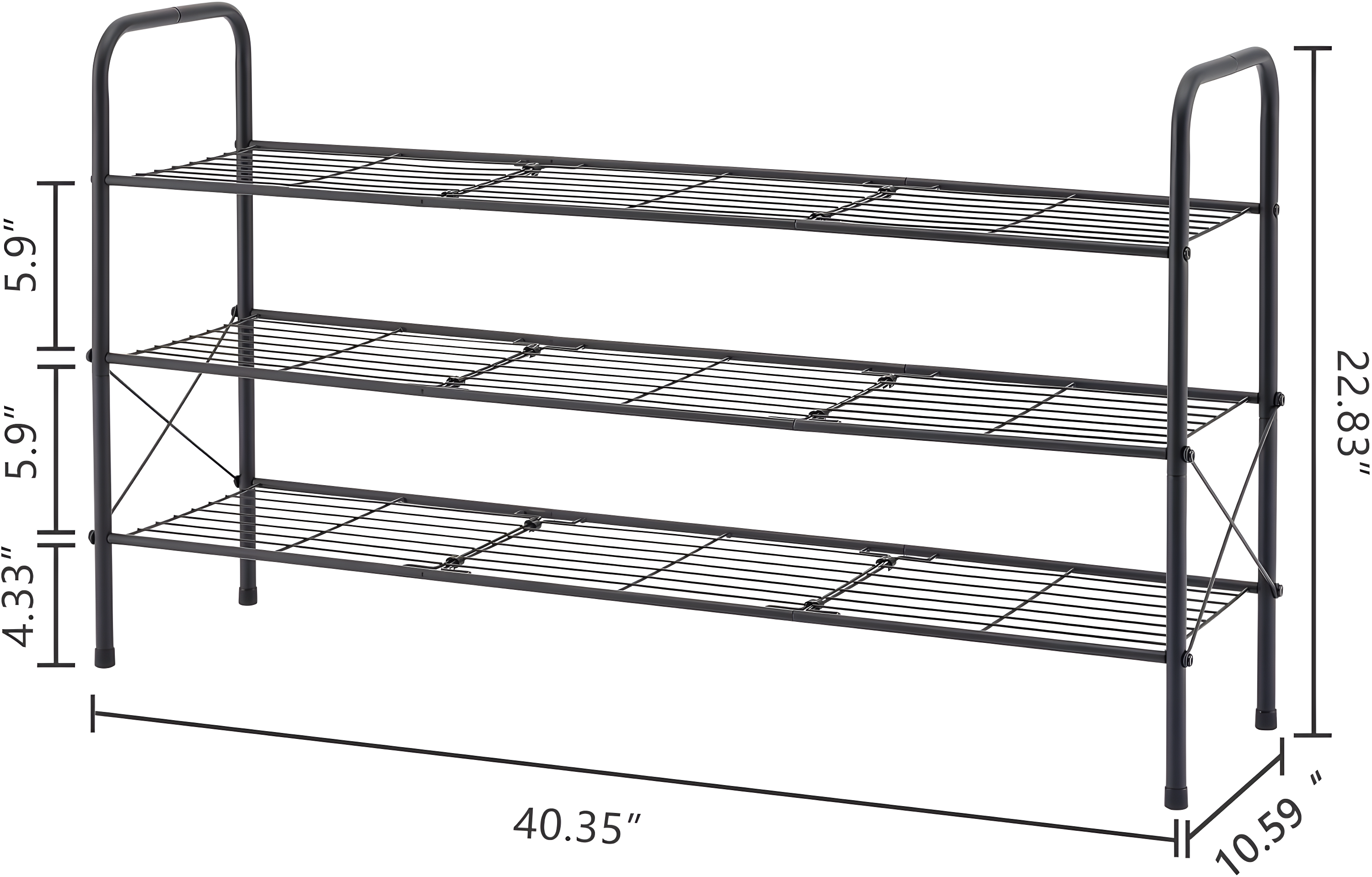 YASONIC Shoe Rack Storage Organizer, 3-Tier Black Shoe Shelf, 24 Pairs, Iron Poles & Plastic Connectors