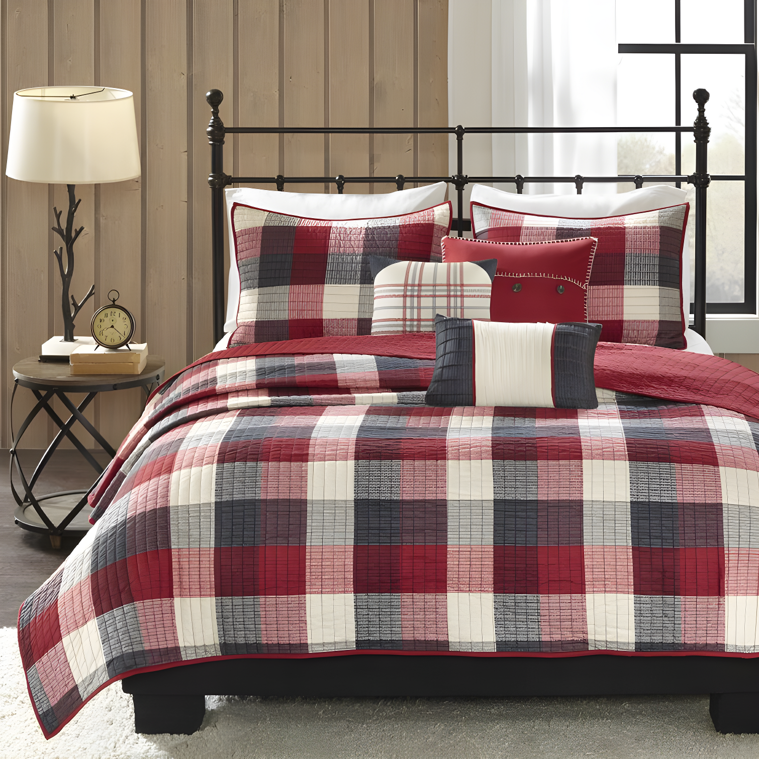 Madison Park Ridge 6 Piece Printed Herringbone Quilt Set with Throw Pillows