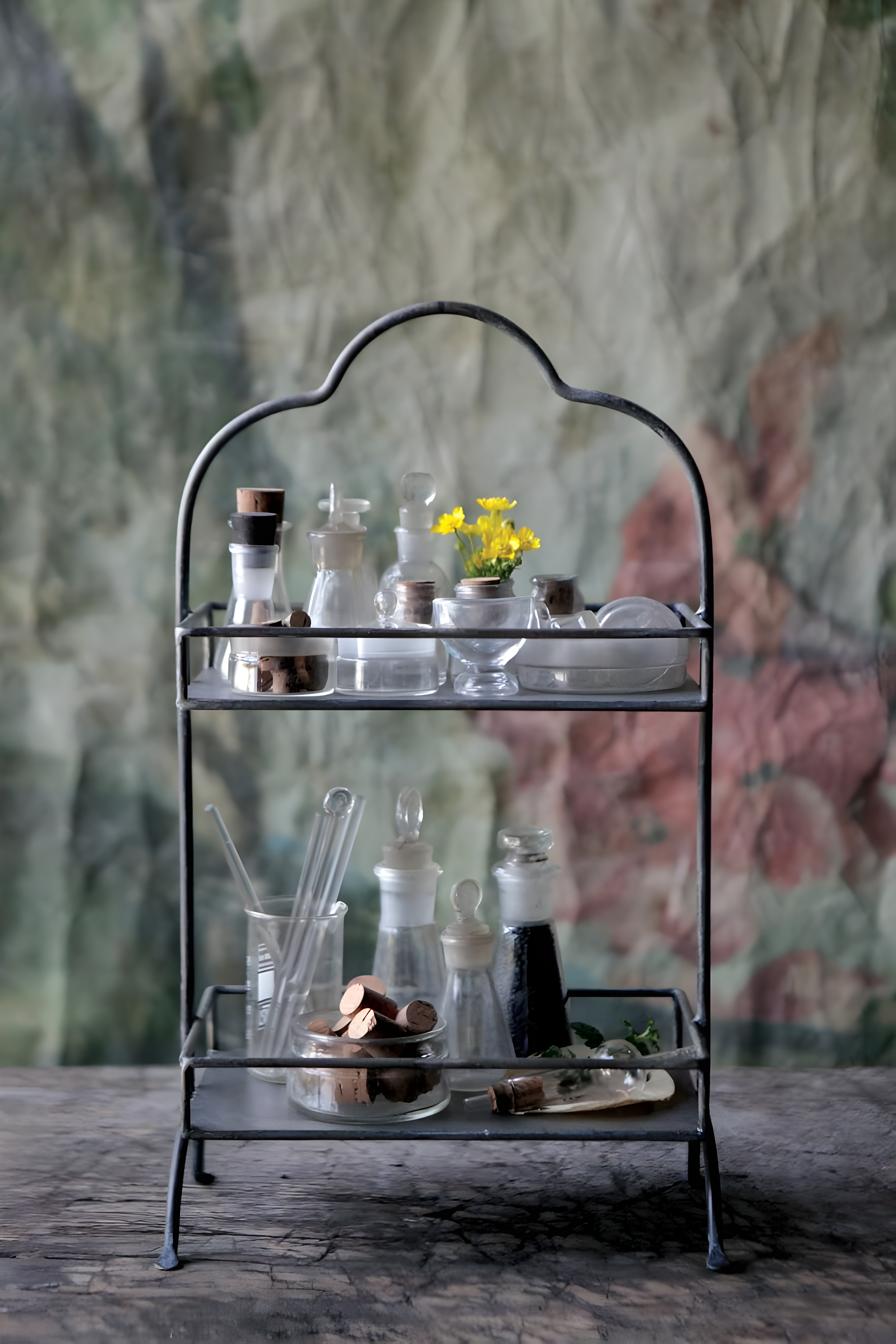 Metal 2 Tier Tray - Storied Home: Decorative, Space-Saving Organizer, Black Wire Sides