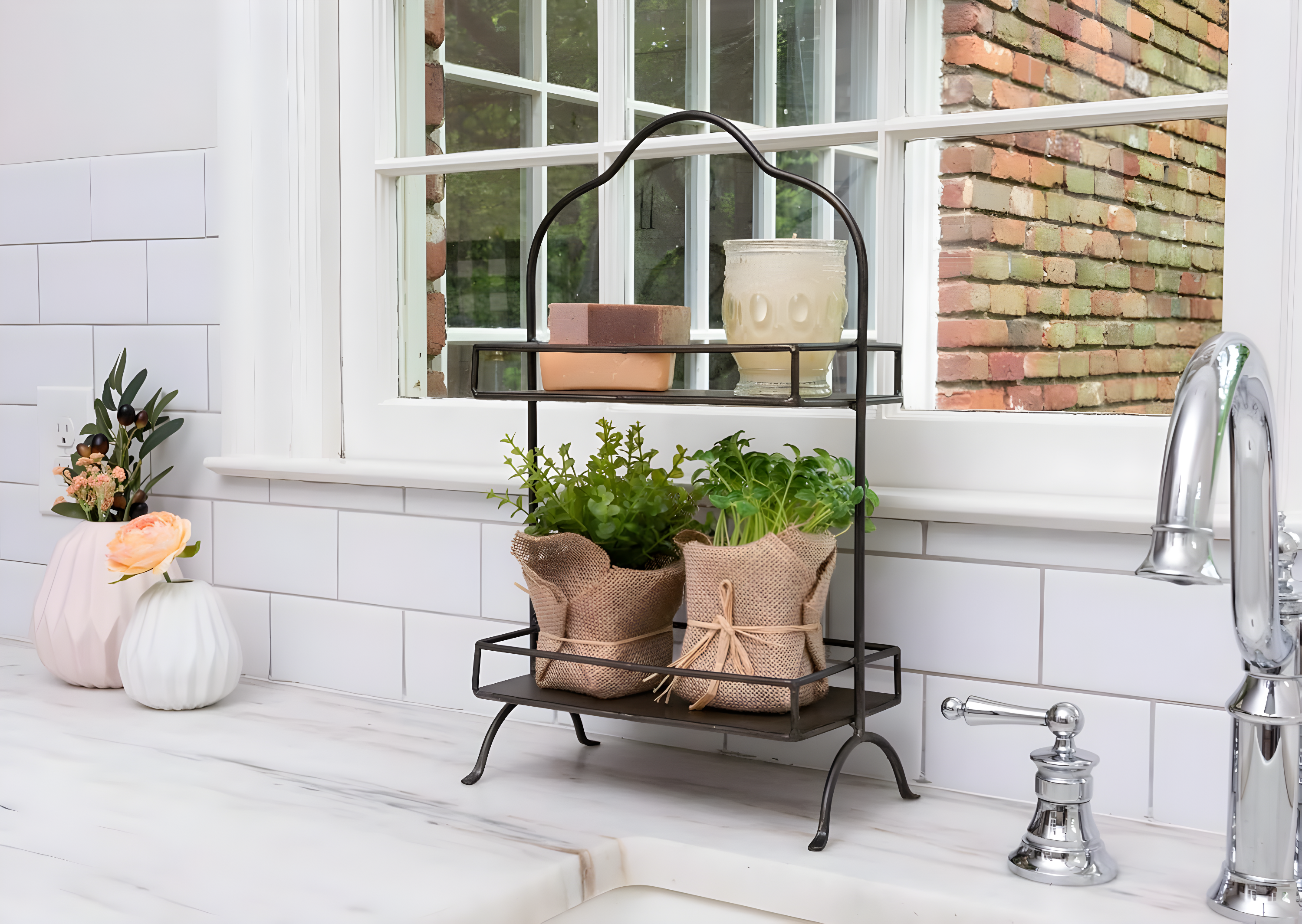 Metal 2 Tier Tray - Storied Home: Decorative, Space-Saving Organizer, Black Wire Sides