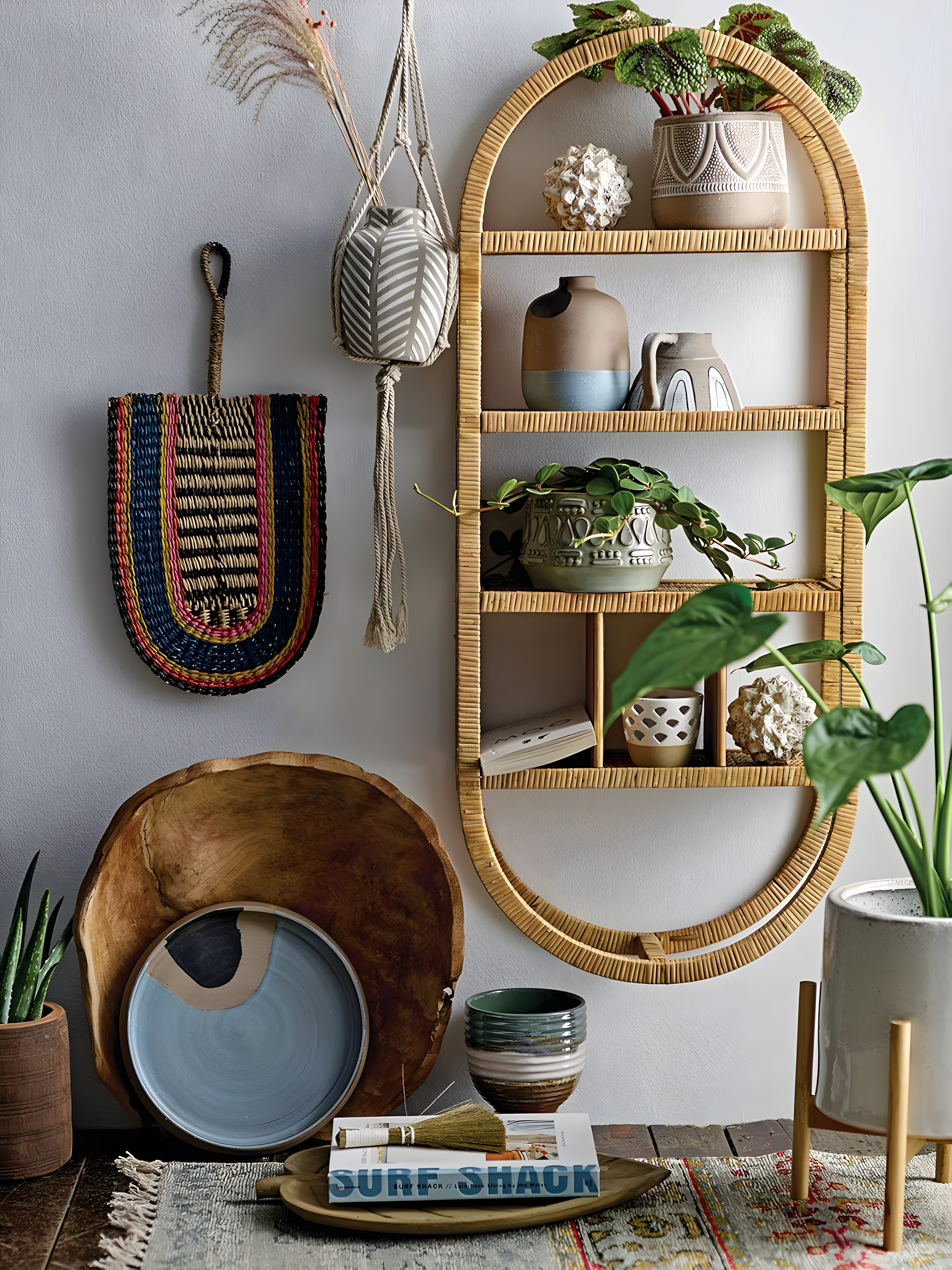 Creative Co-Op Round Stoneware Planter on Wood Holder (Set of 2 Pieces/Holds 10" Pot)