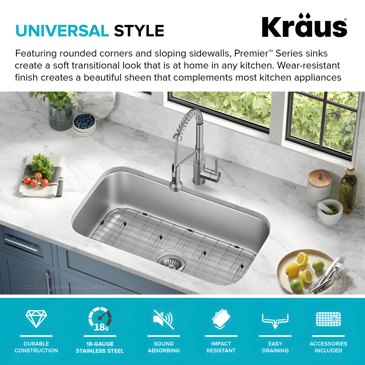 KRAUS Premier Undermount Single Bowl 18-Gauge Stainless Steel Kitchen Sink