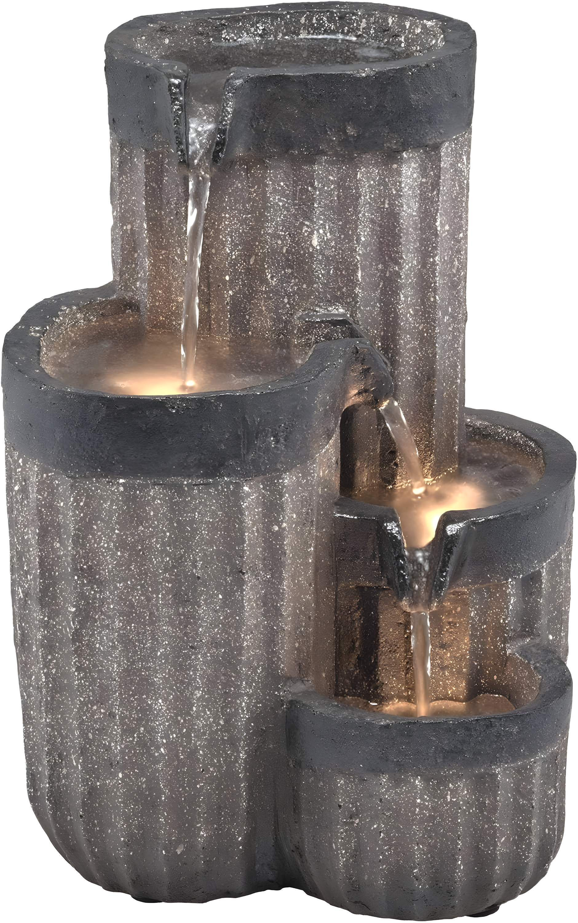 14" Resin Cascading Pillar Tabletop Fountain with LED Lights Gray - Alpine Corporation: Durable, Weatherproof Design, No Assembly Required