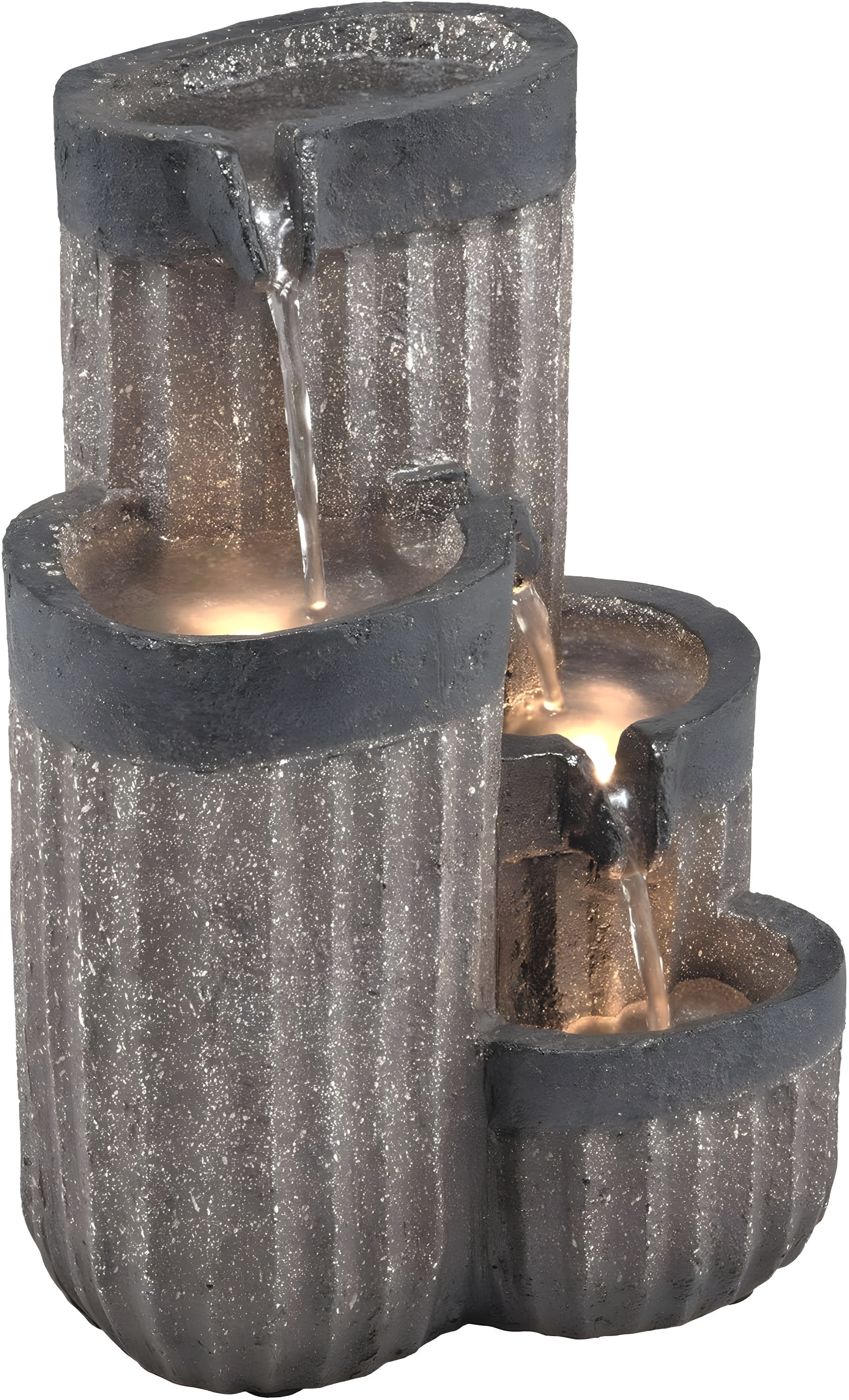 14" Resin Cascading Pillar Tabletop Fountain with LED Lights Gray - Alpine Corporation: Durable, Weatherproof Design, No Assembly Required