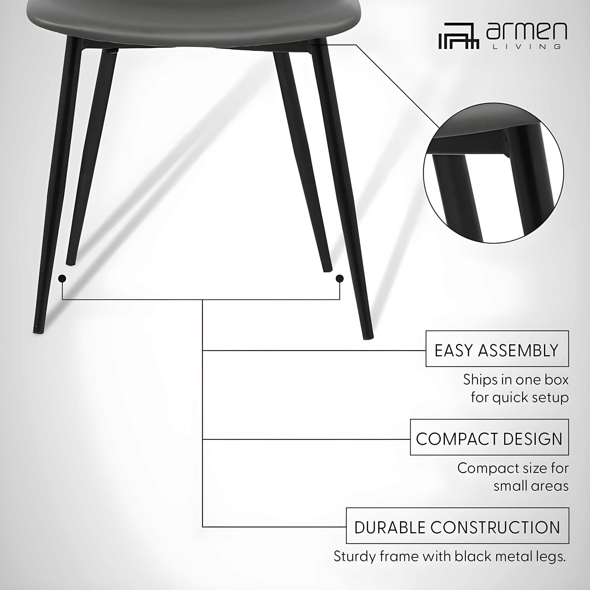 Monte Contemporary Dining Chair Faux Leather with Black Powder Coated Metal Legs - Armen Living