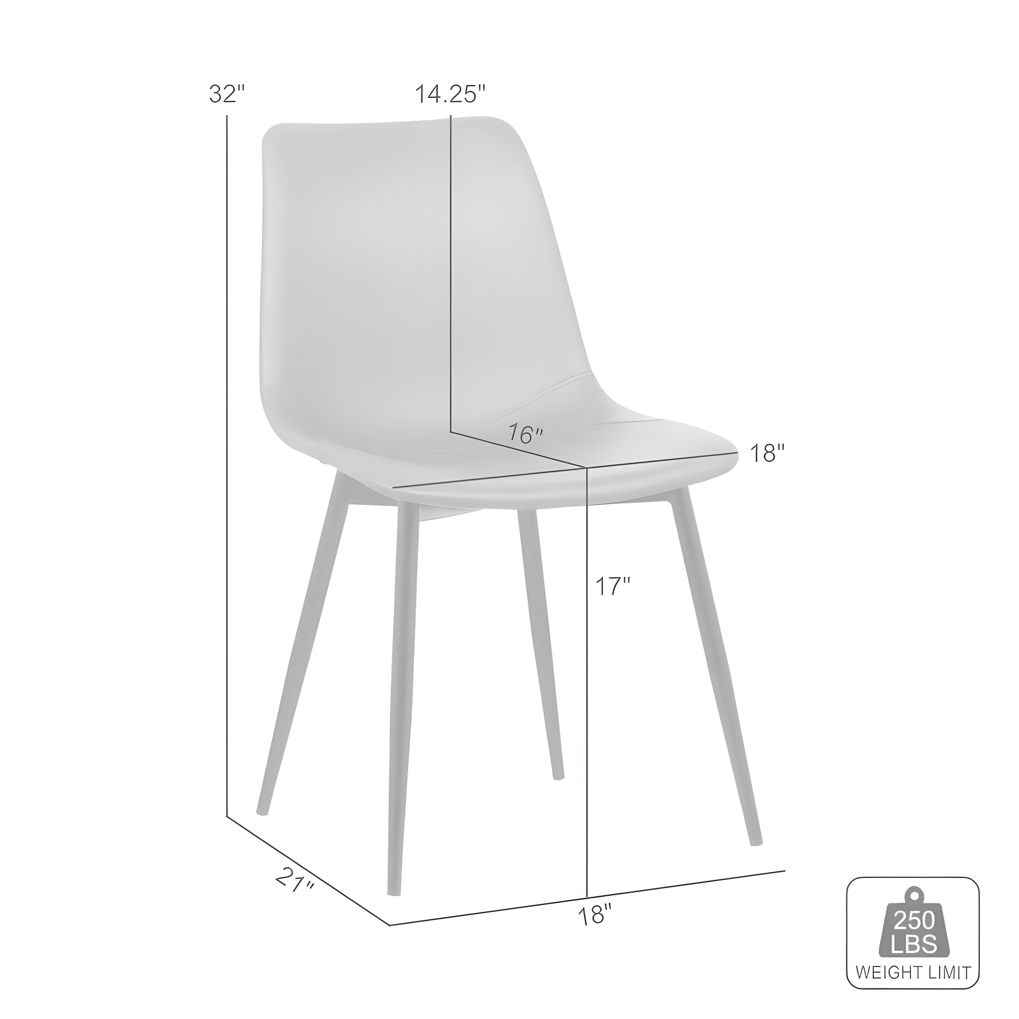 Monte Contemporary Dining Chair Faux Leather with Black Powder Coated Metal Legs - Armen Living