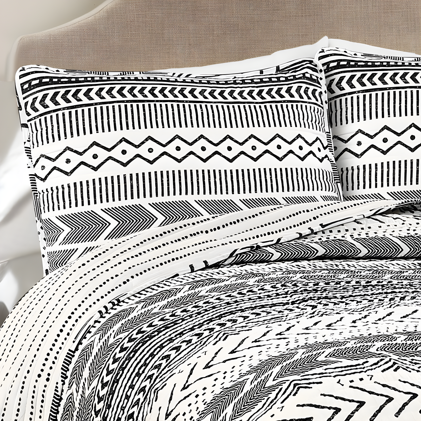 Lush Decor Hygge Geo Reversible Contemporary 3-Piece Quilt Set