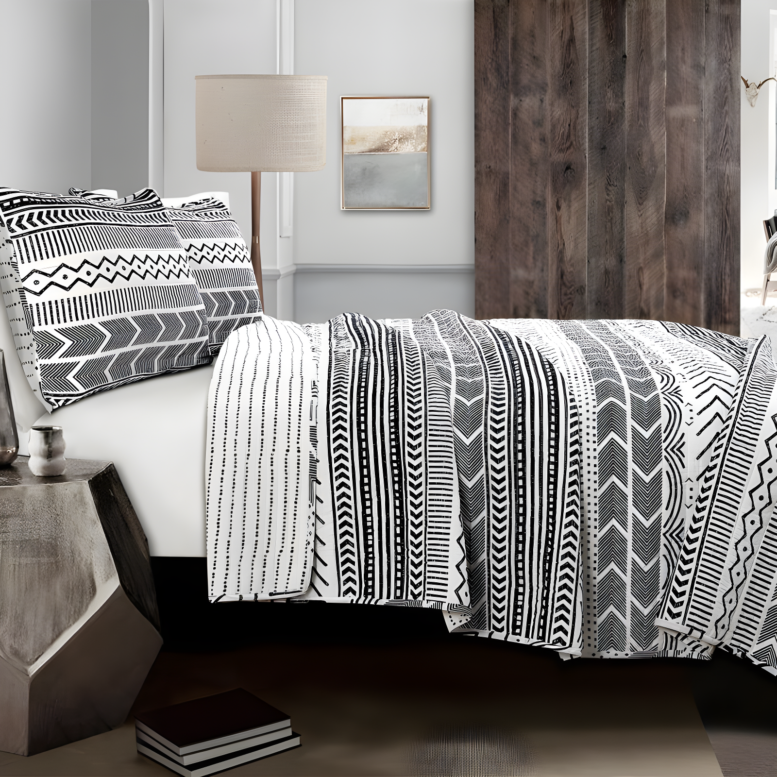Lush Decor Hygge Geo Reversible Contemporary 3-Piece Quilt Set