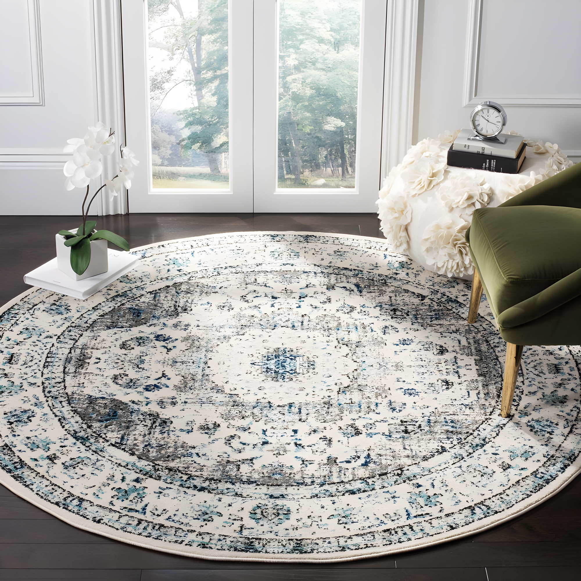 Evoke EVK220 Power Loomed Area Rug - Ivory/Grey - 6'7" Round - Safavieh.