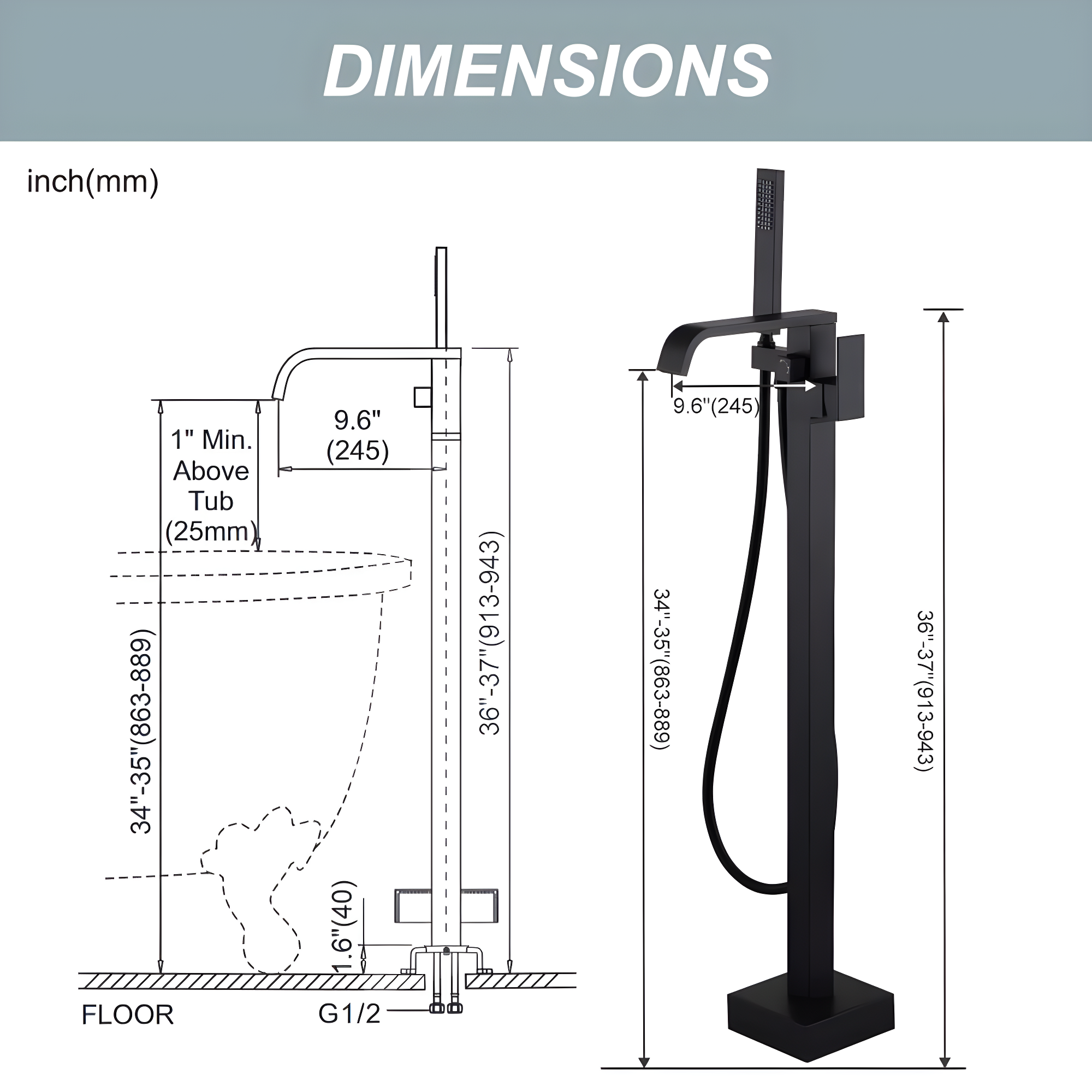 Floor Tub Filler with Diverter