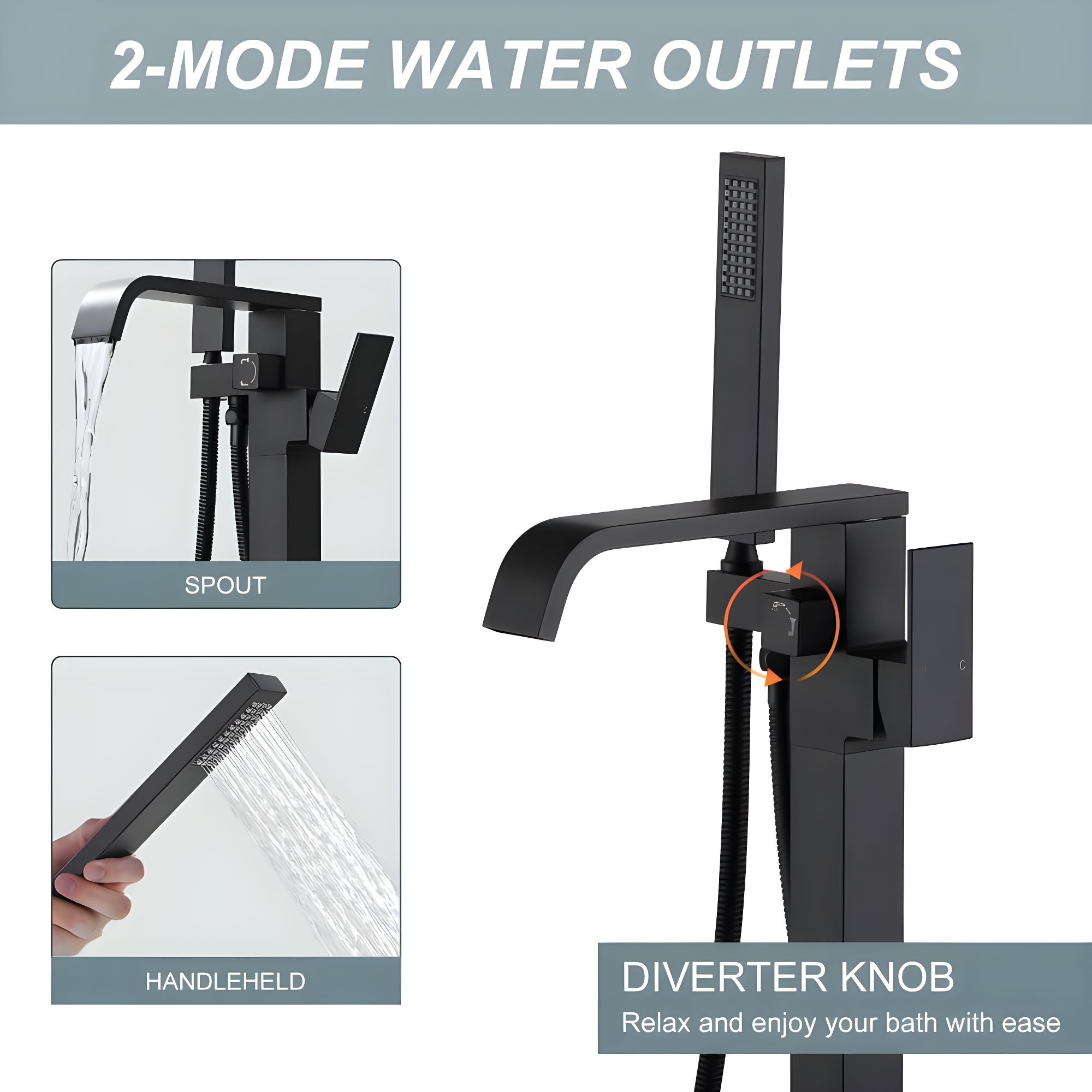 Floor Tub Filler with Diverter