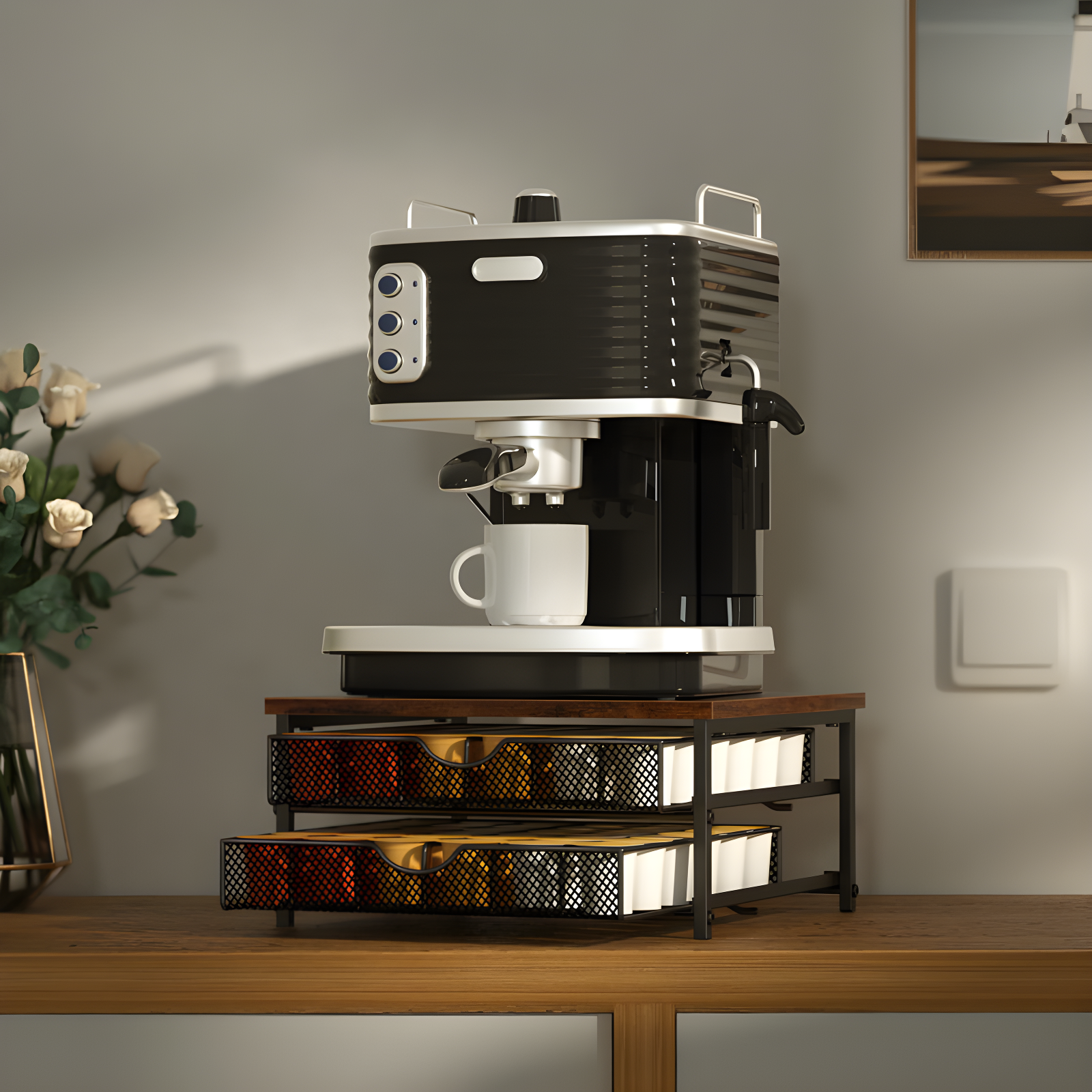 Coffee Pod Drawer Holder Capsule Storage Organizer 2 Tier Coffee Pods Holder With Sliding Baskets For 72 Capacity K Pod, Black