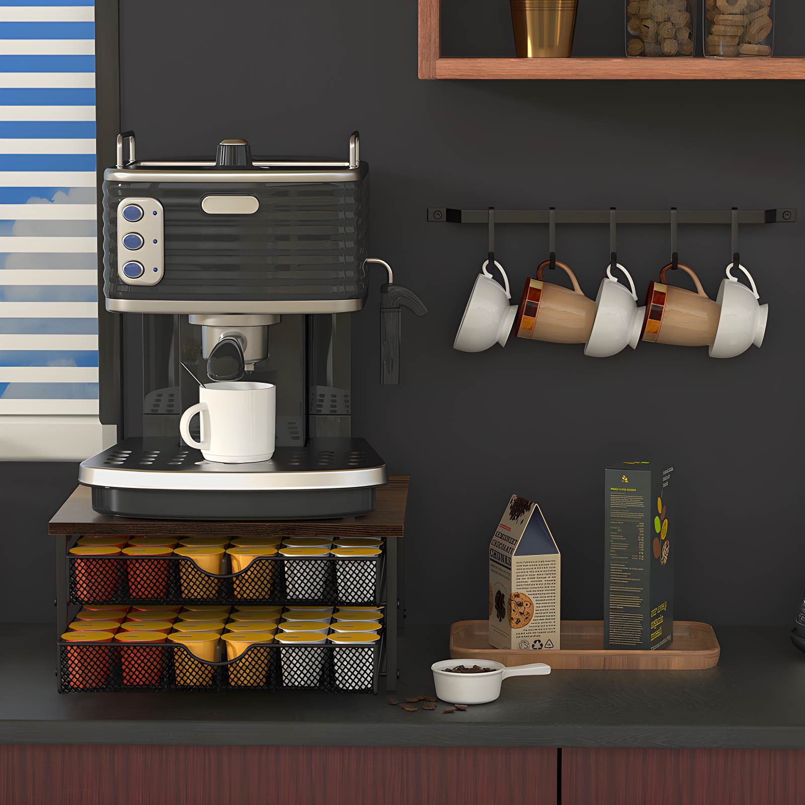 Coffee Pod Drawer Holder Capsule Storage Organizer 2 Tier Coffee Pods Holder With Sliding Baskets For 72 Capacity K Pod, Black