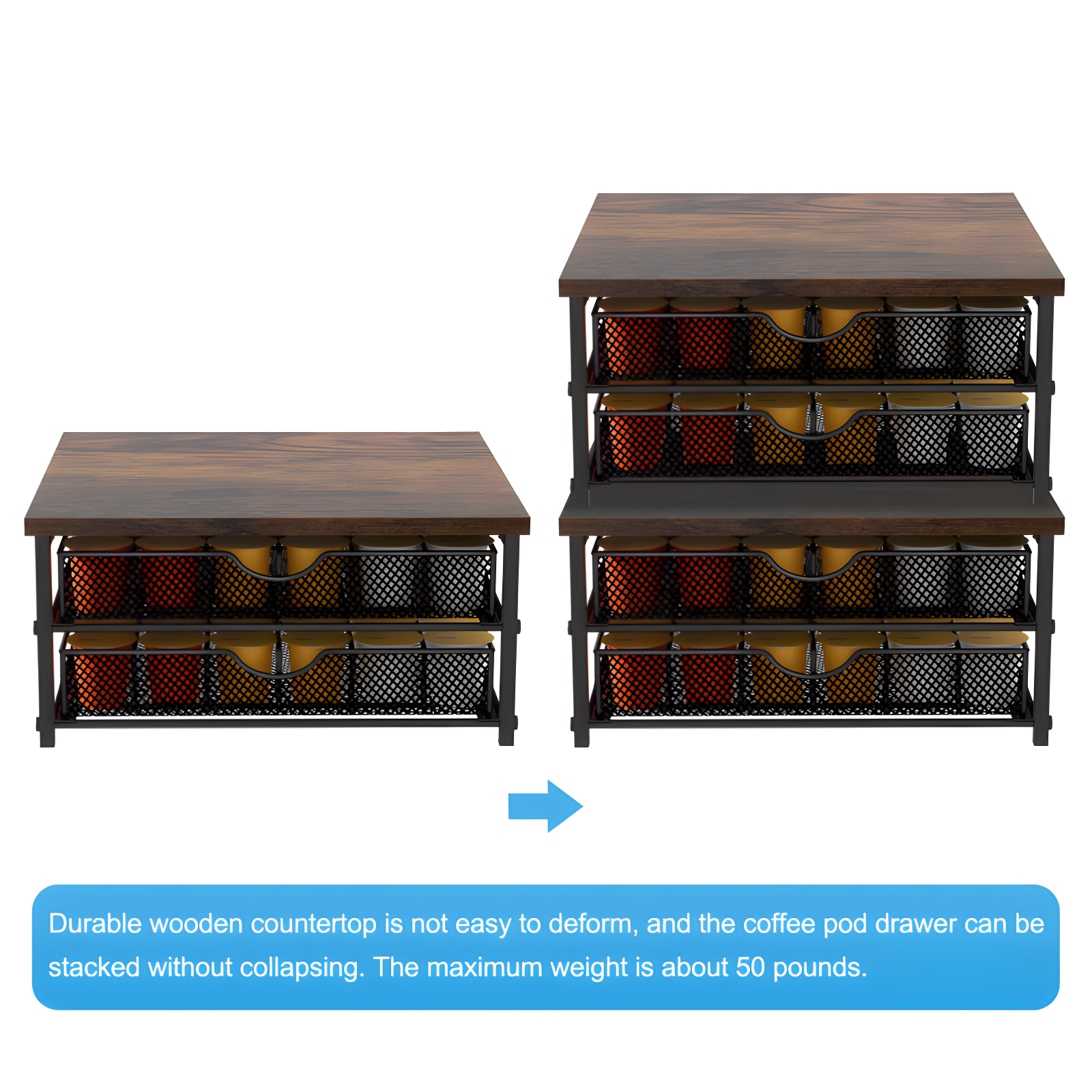 Coffee Pod Drawer Holder Capsule Storage Organizer 2 Tier Coffee Pods Holder With Sliding Baskets For 72 Capacity K Pod, Black