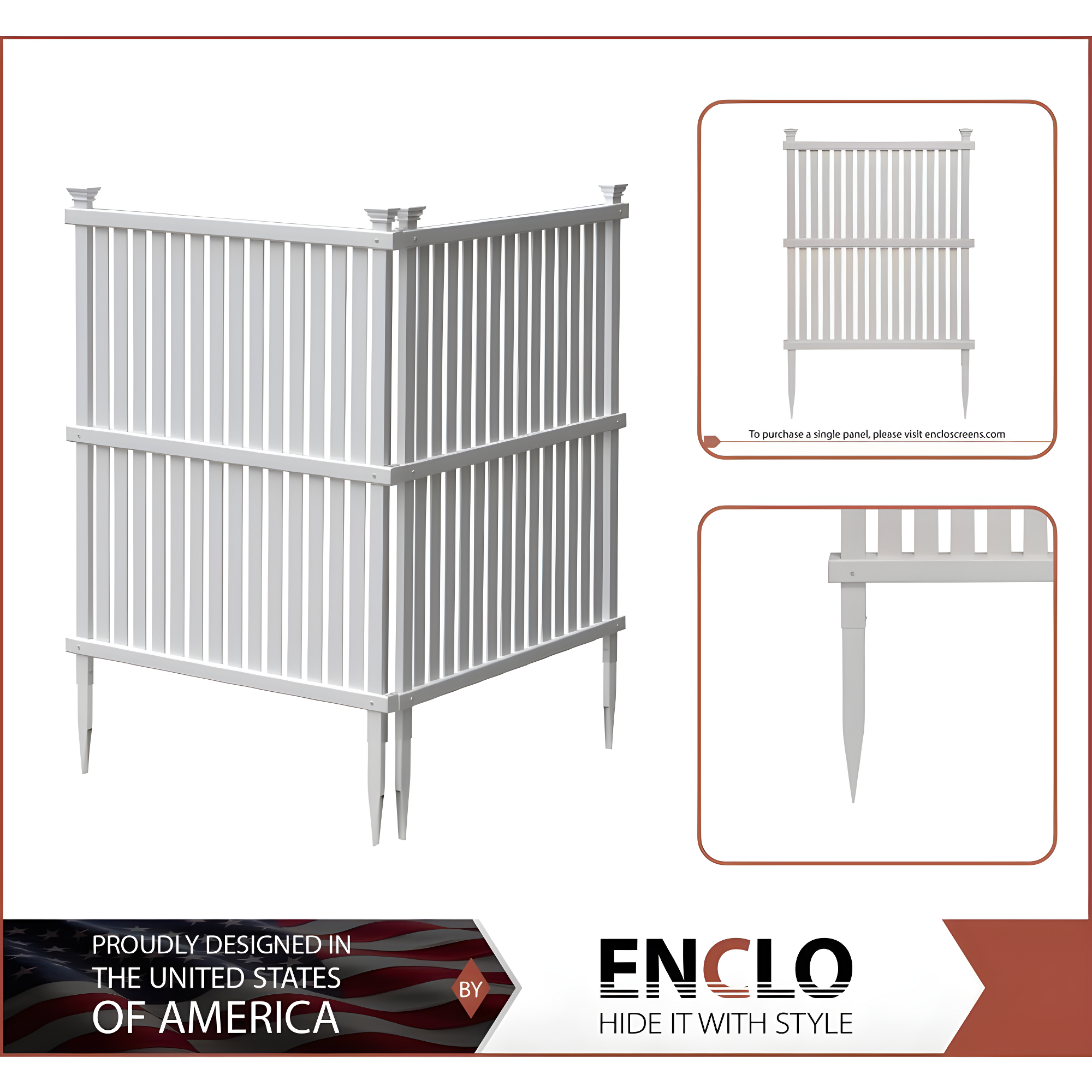 Enclo 45.5in H x 36.5in W (2 Panels) No Dig Enclo Wilmington White Vinyl Privacy Screen, Outdoor Privacy Panels, Trash Can Enclosure, Air Conditioner Fence, Pool Equipment Enclosure, ZP19008