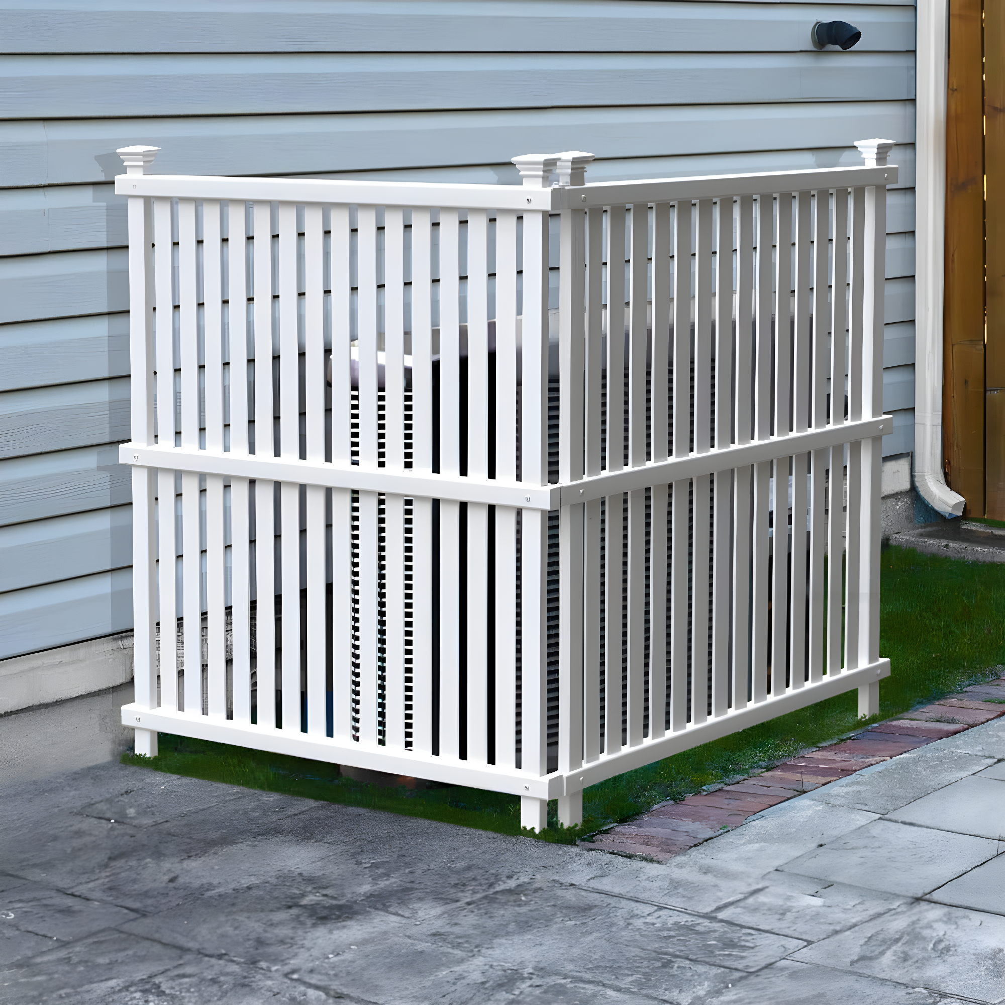 Enclo 45.5in H x 36.5in W (2 Panels) No Dig Enclo Wilmington White Vinyl Privacy Screen, Outdoor Privacy Panels, Trash Can Enclosure, Air Conditioner Fence, Pool Equipment Enclosure, ZP19008