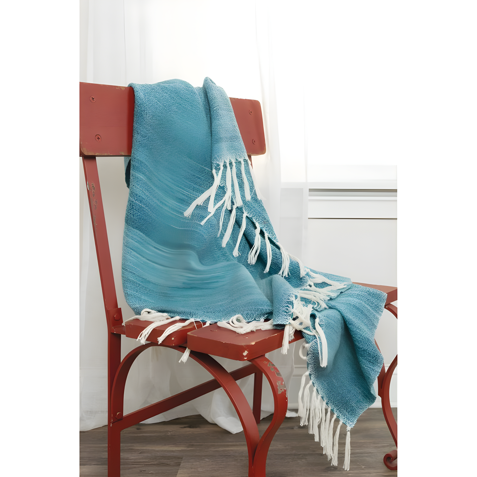 50"x60" Striped Throw Blanket Turquoise Blue - Rizzy Home: Durable, Machine Washable, Indoor/Outdoor