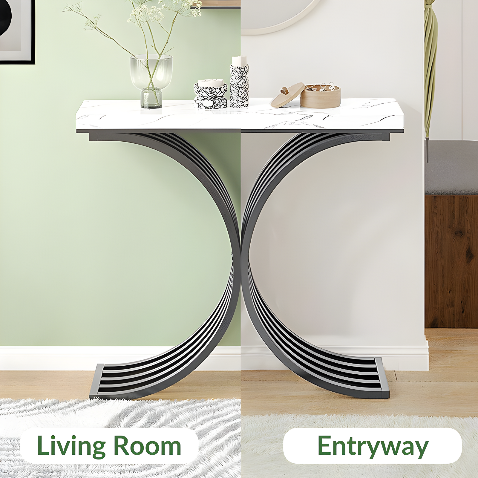 Console Table - Entryway Table for Living Room, Modern Sofa Accent Table with White Faux Marble Top